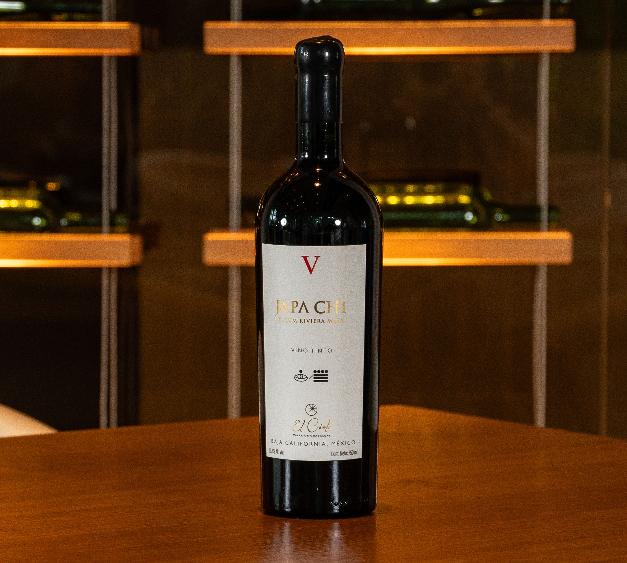 Japa Chi wine bottle on a table