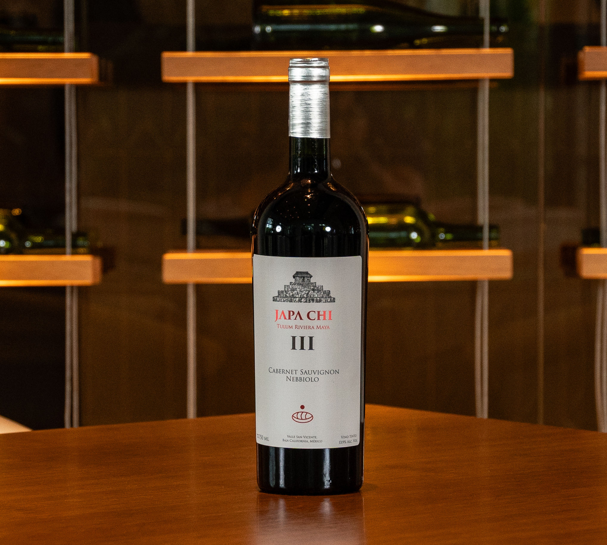 Japa Chi wine bottle on a table