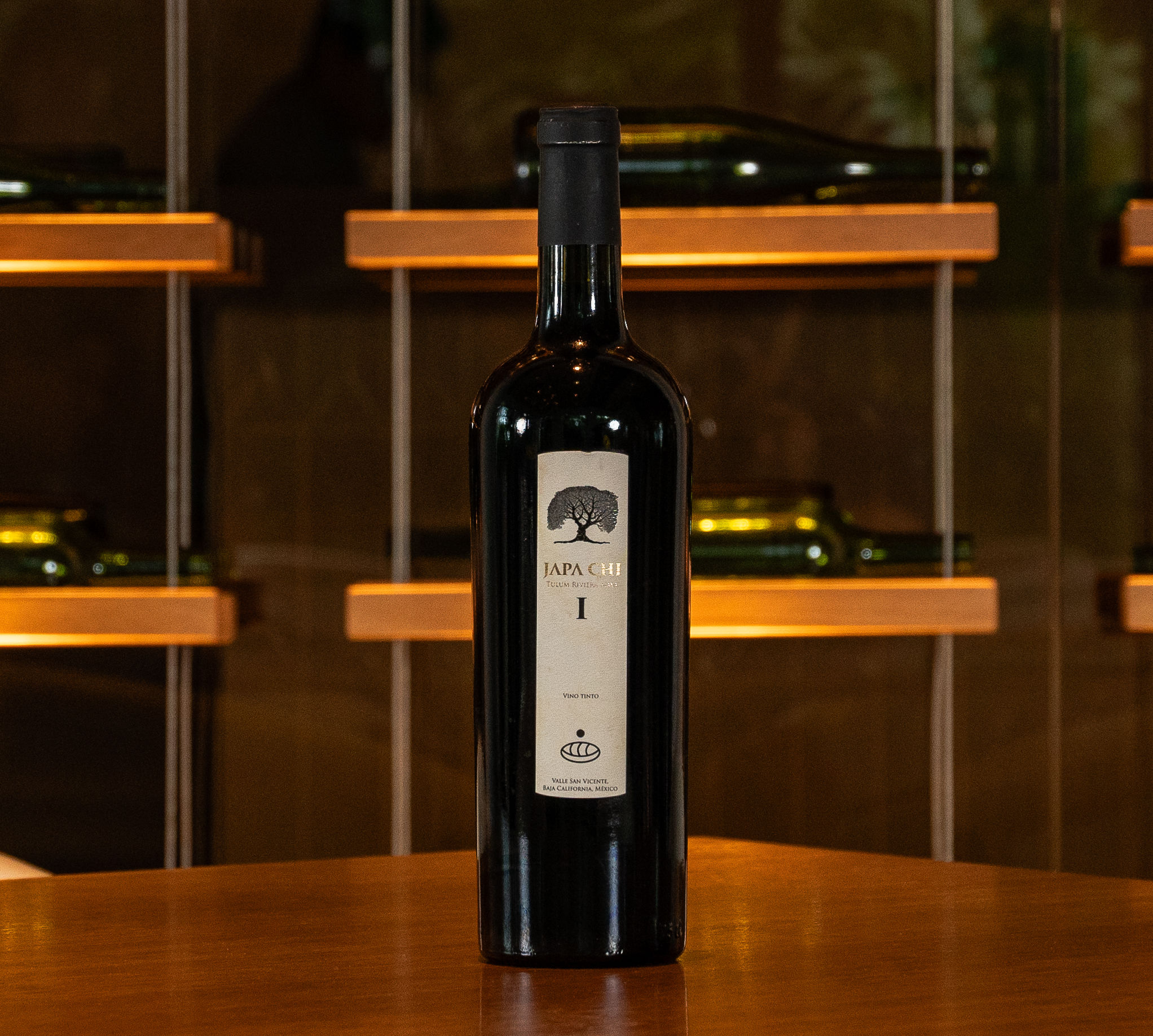 Japa Chi wine bottle on a table
