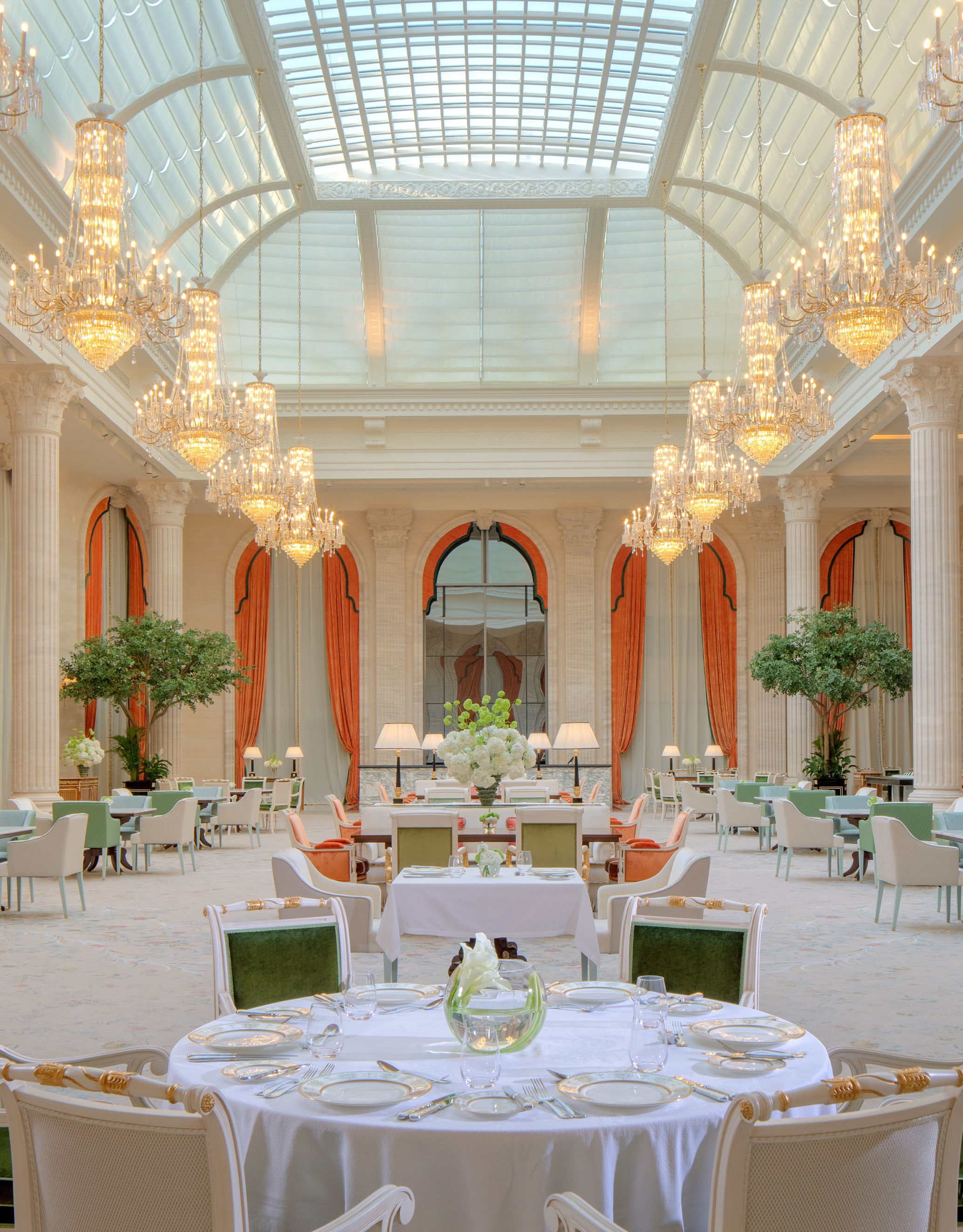 Restaurant area with tables and chairs
