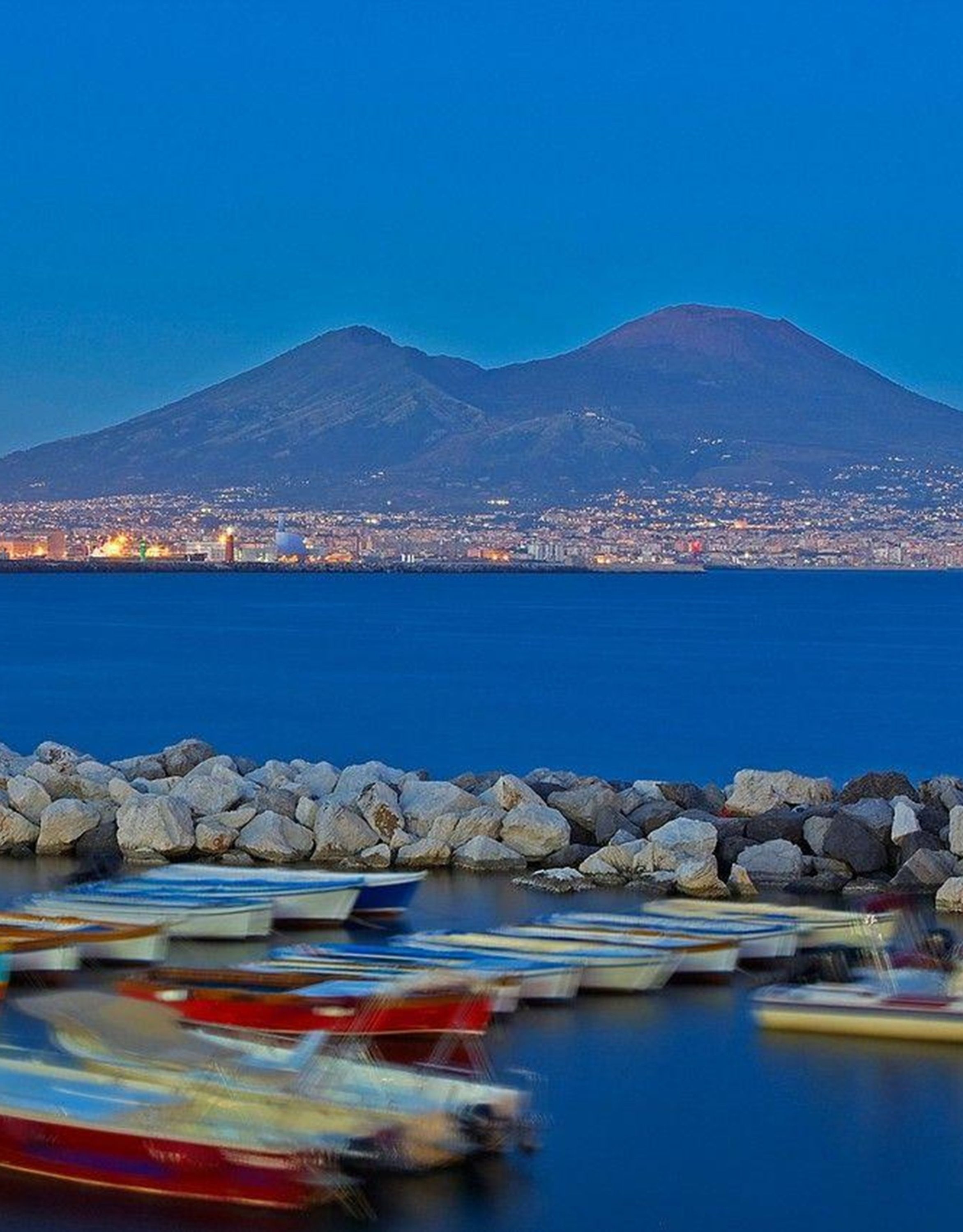 Mount Vesuvius and Boats on the Water
