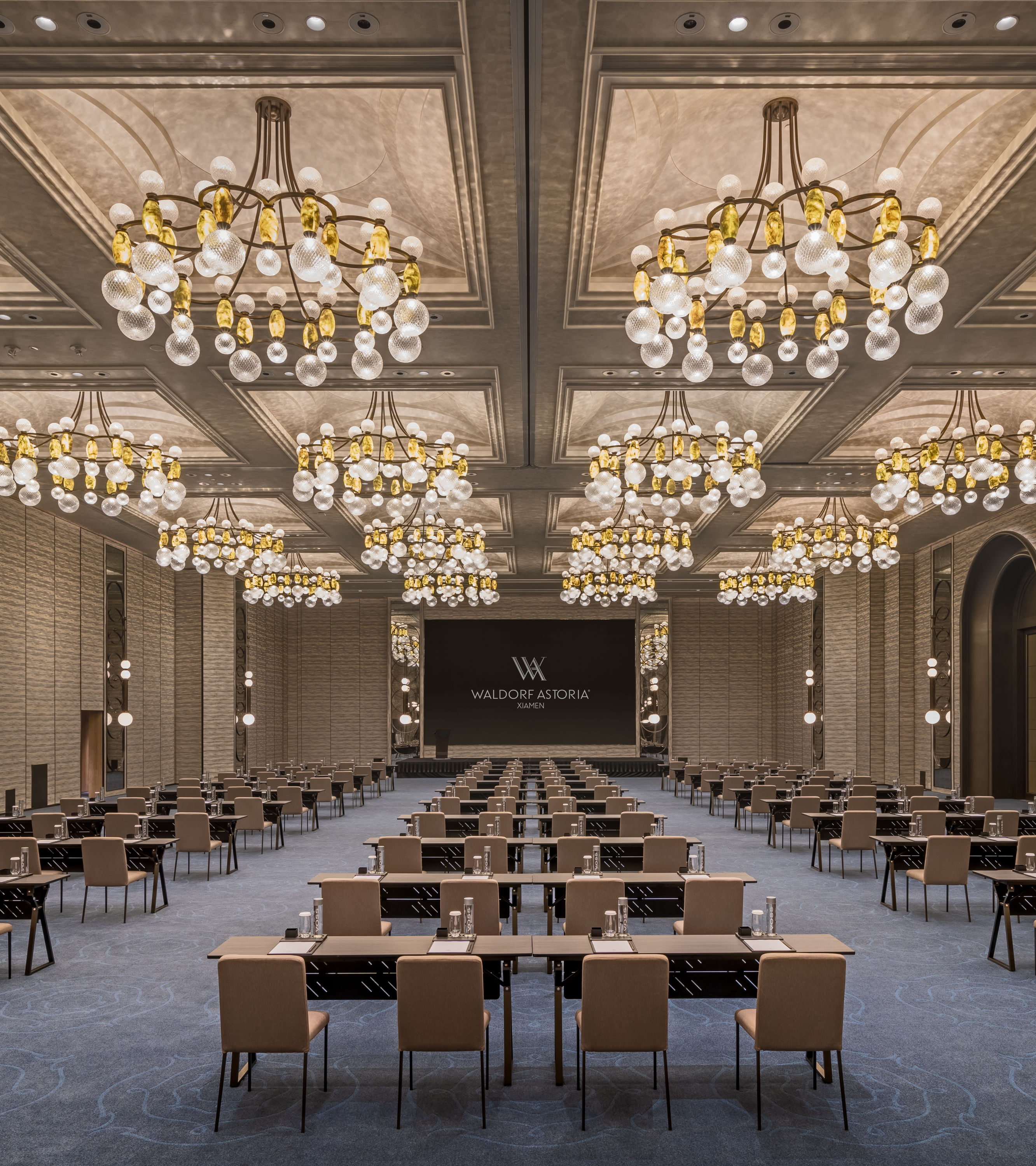Ballroom Meeting Setup with long tables