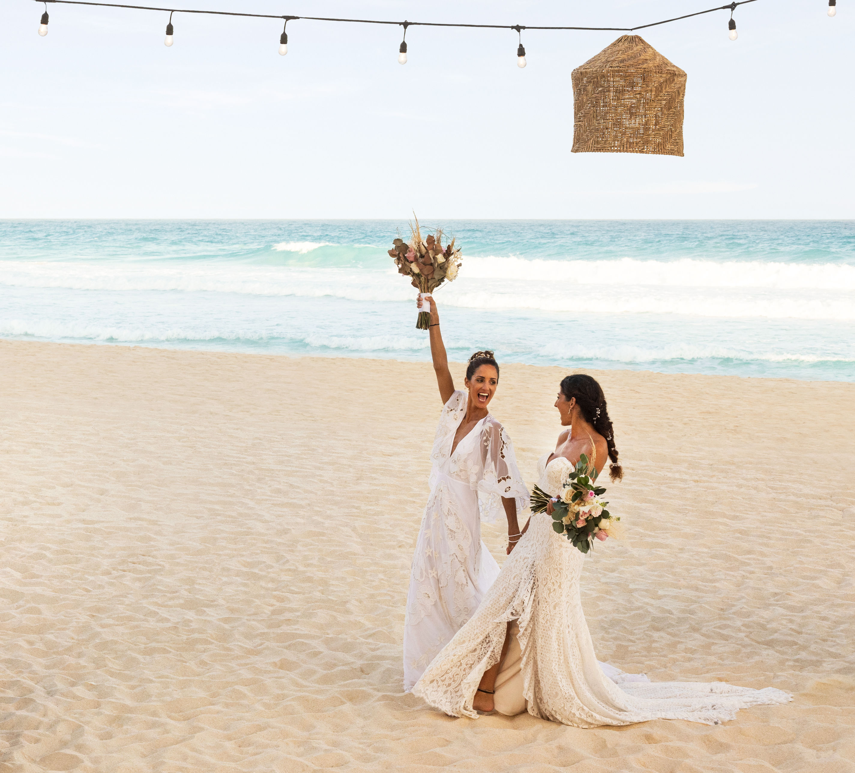 A wedding dinner on the beach.