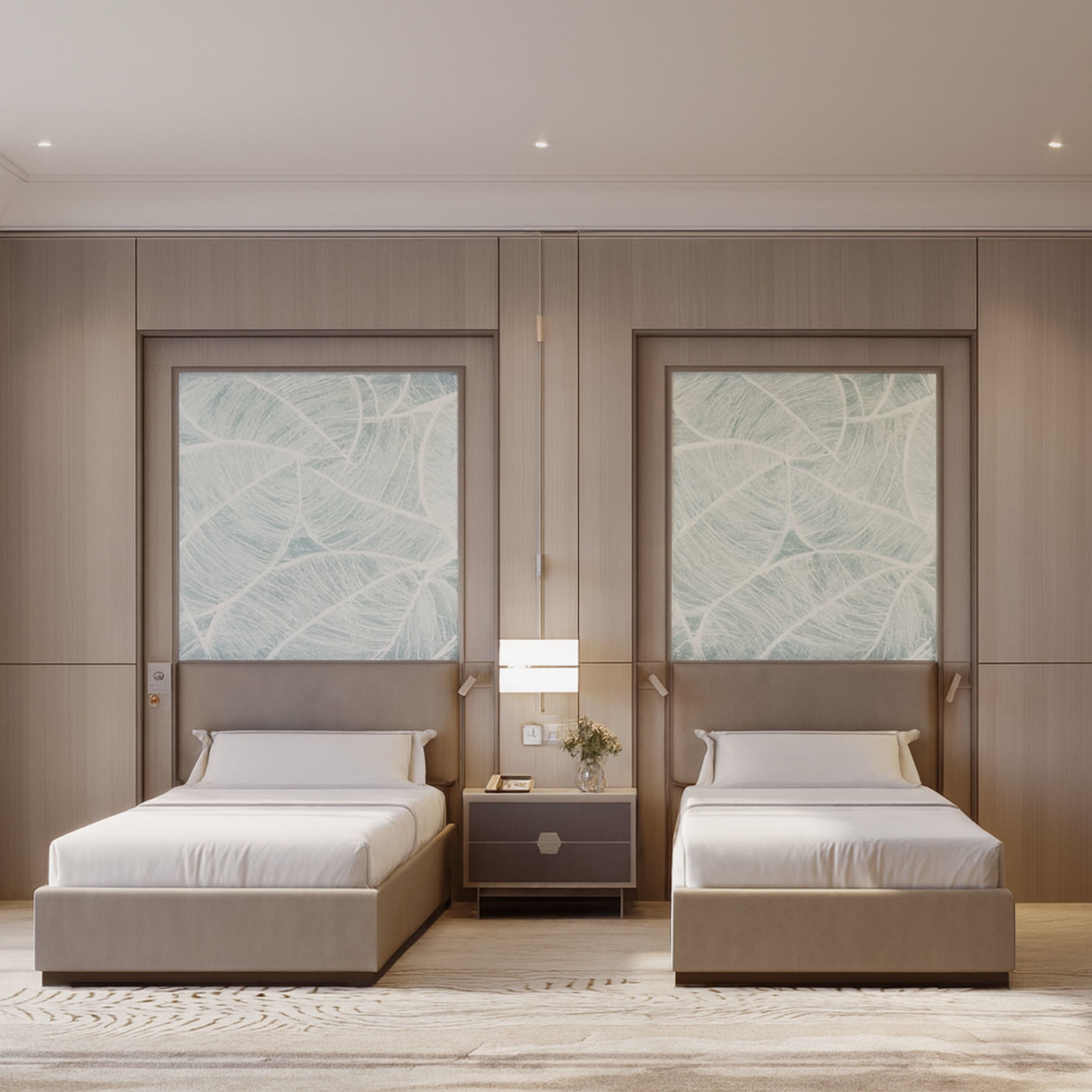 Hotellihuone kahdella erillisellä vuoteella