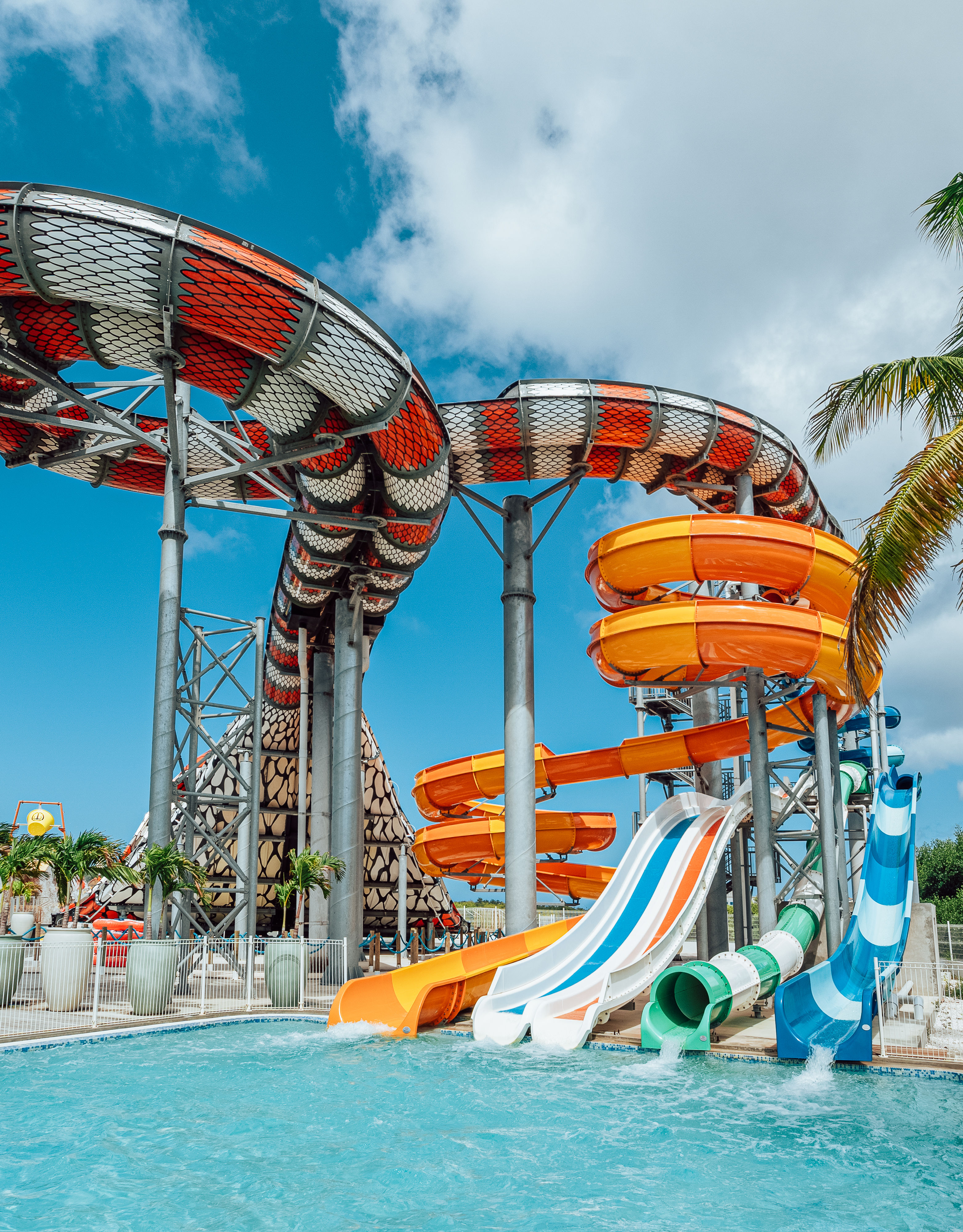 Aqua park large slide and pool
