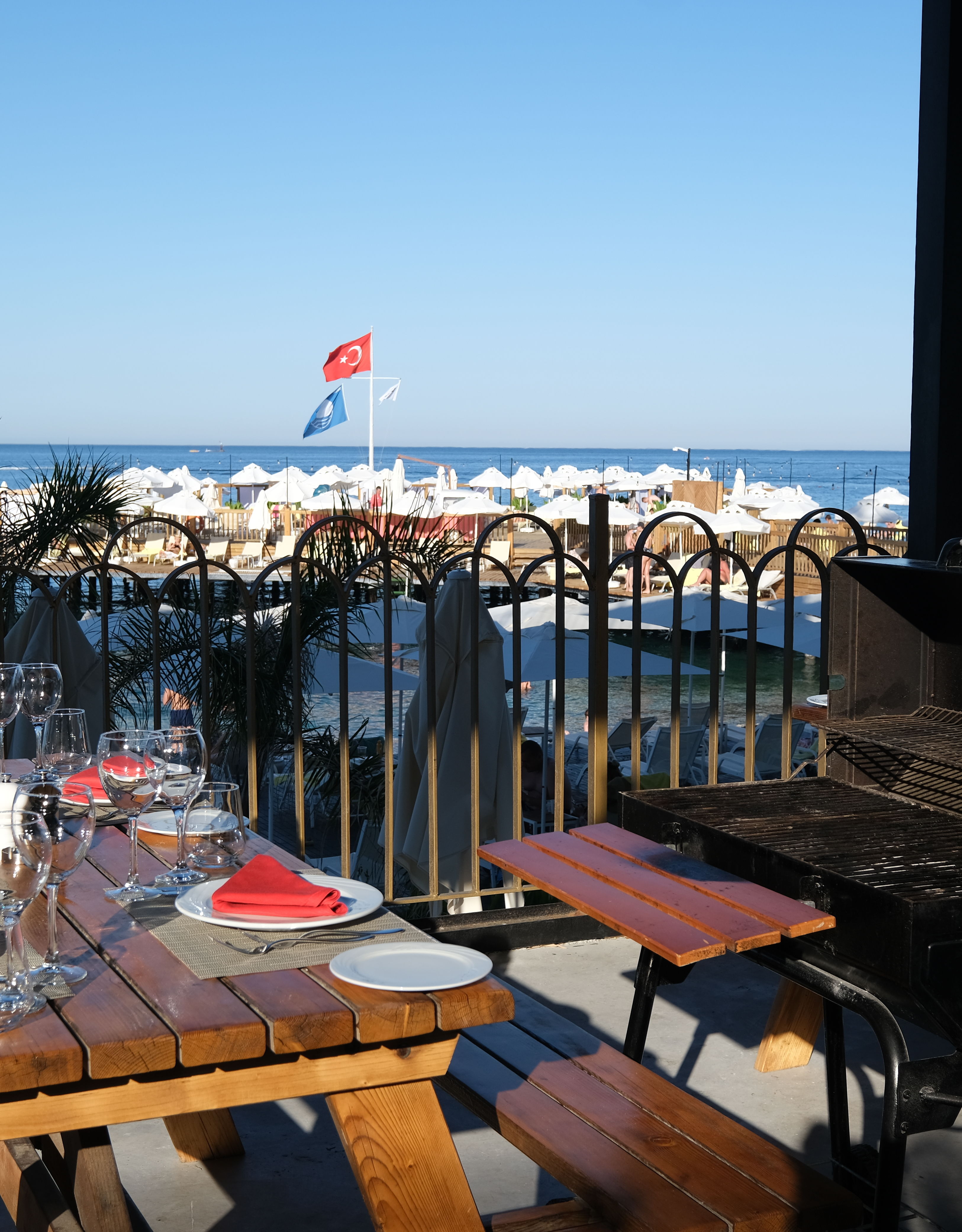 Table Setup for Dining in a Terrace with Sea View at BBQ Restaurant