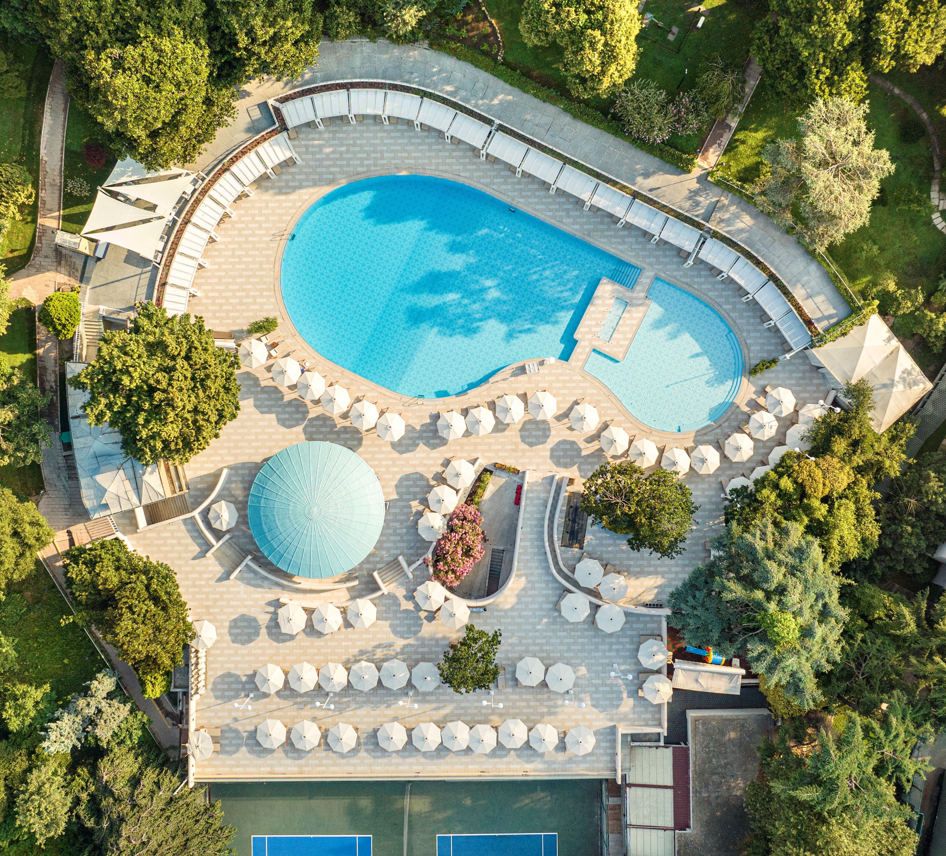 arial view of the outdoor pool