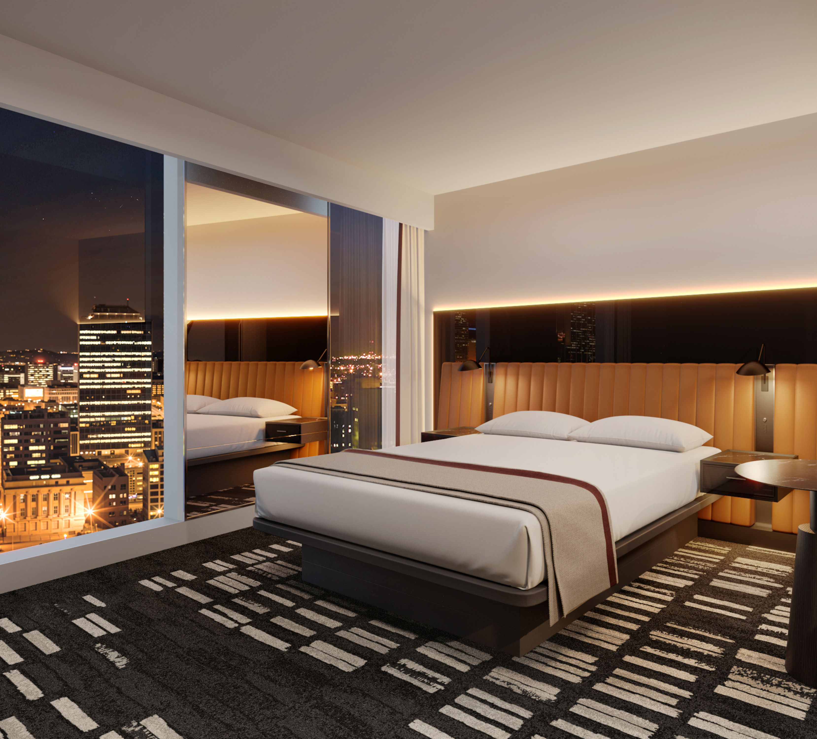 Pokoj s jedním lůžkem King, pohovkou lounge a francouzskými okny s výhledem na město