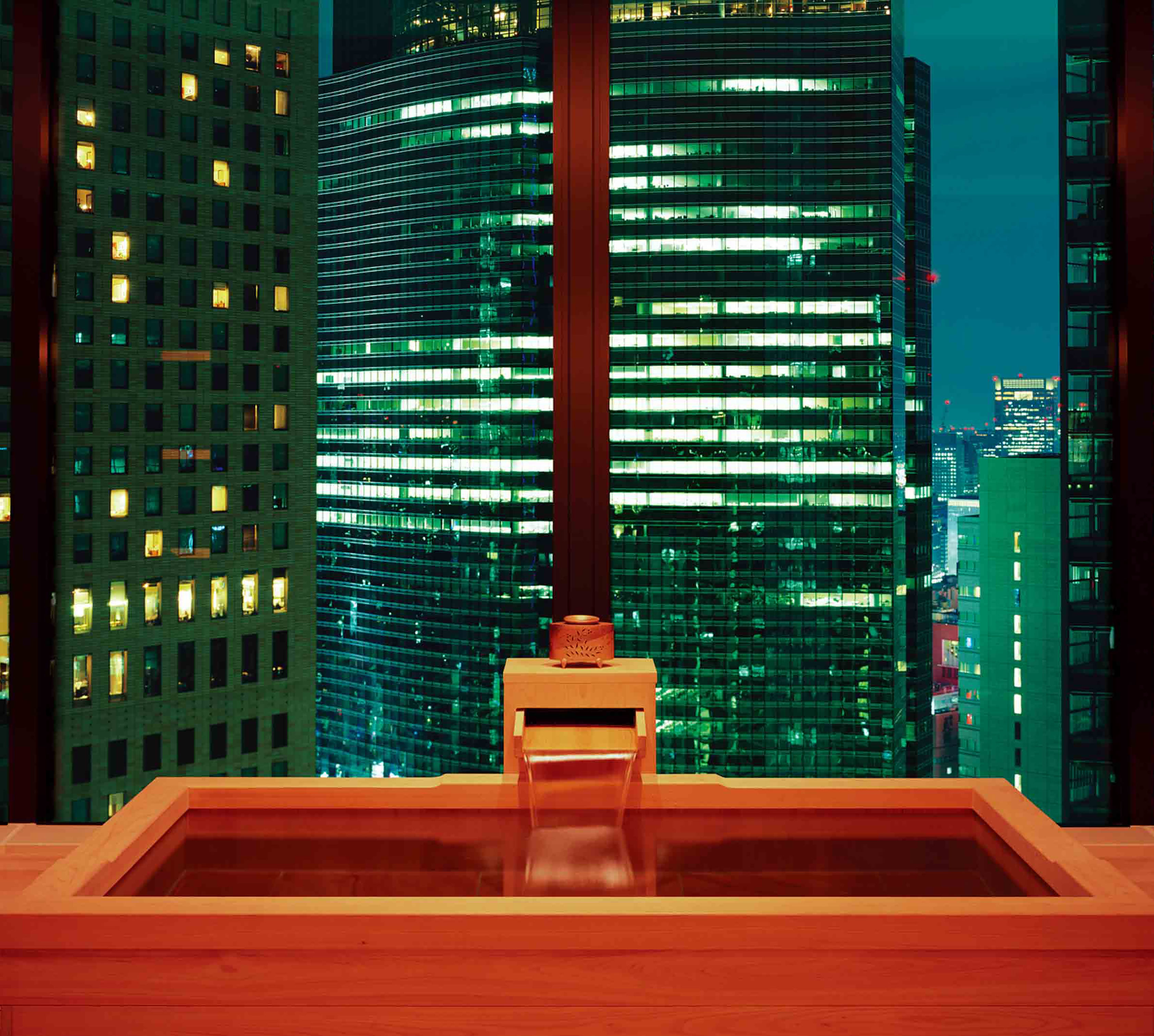 spa bath with city view