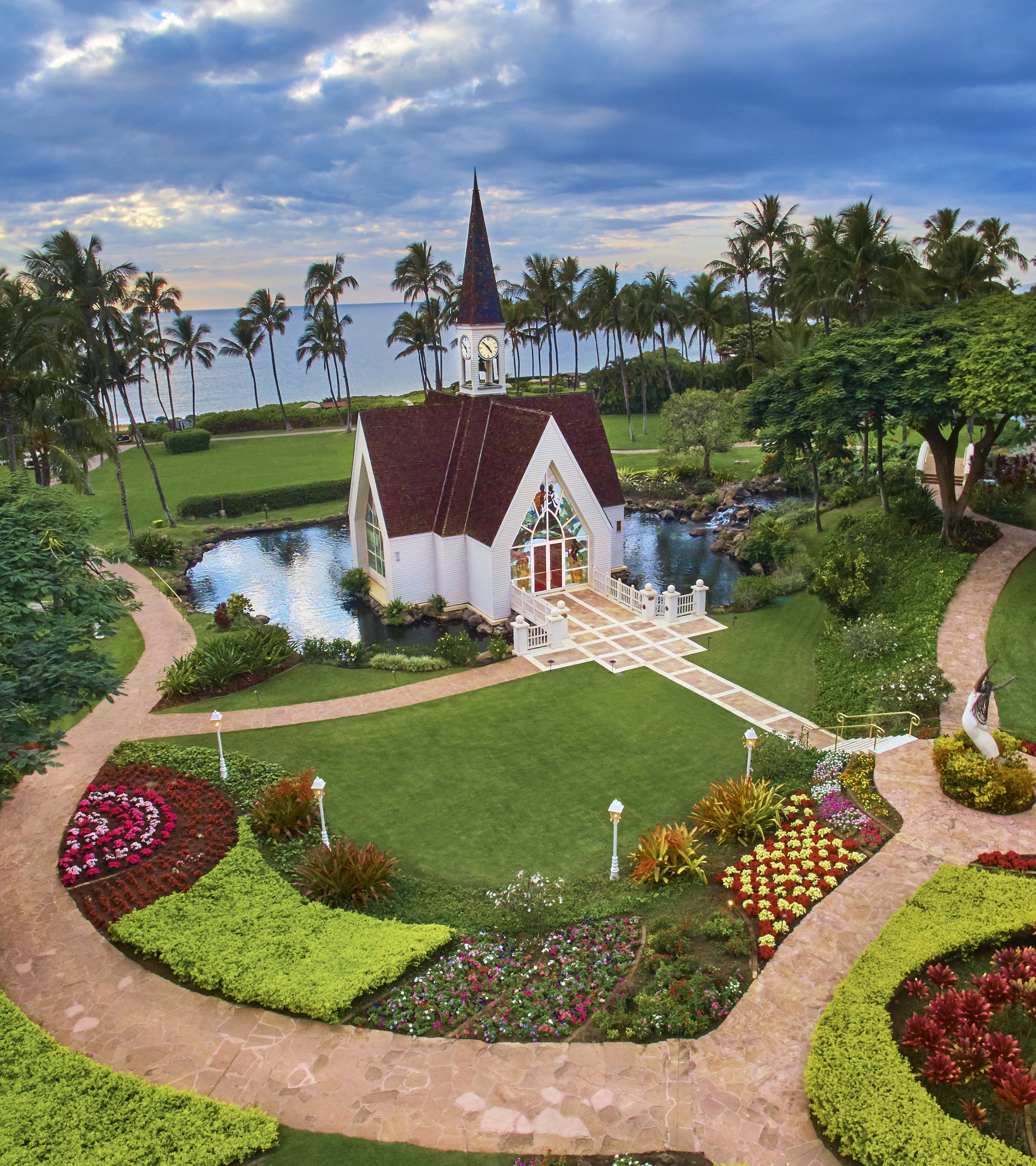 Aerial view of wedding chapel