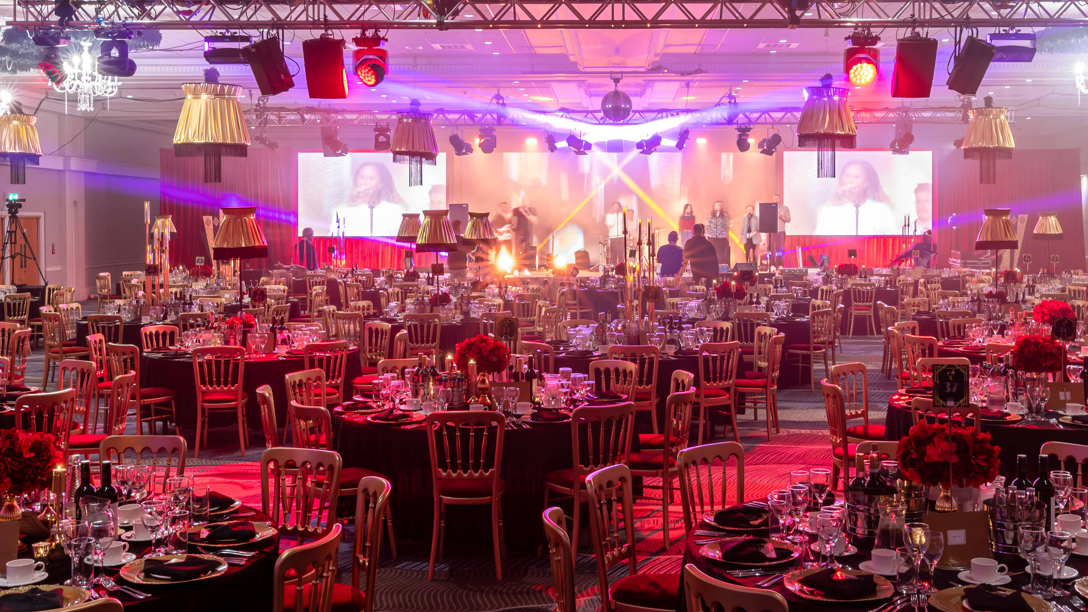 large ballroom with round tables