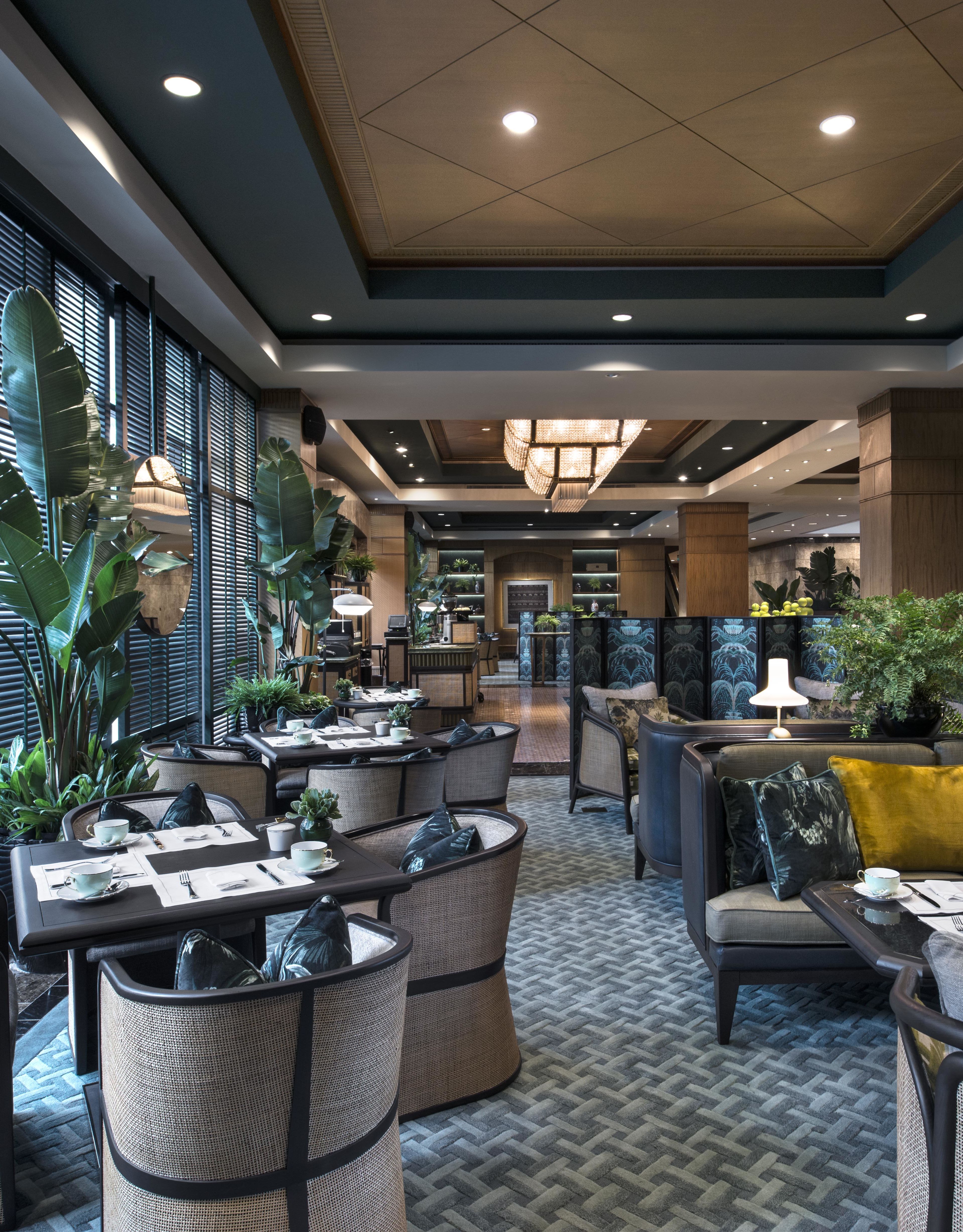 Tea lounge area with tables and chairs