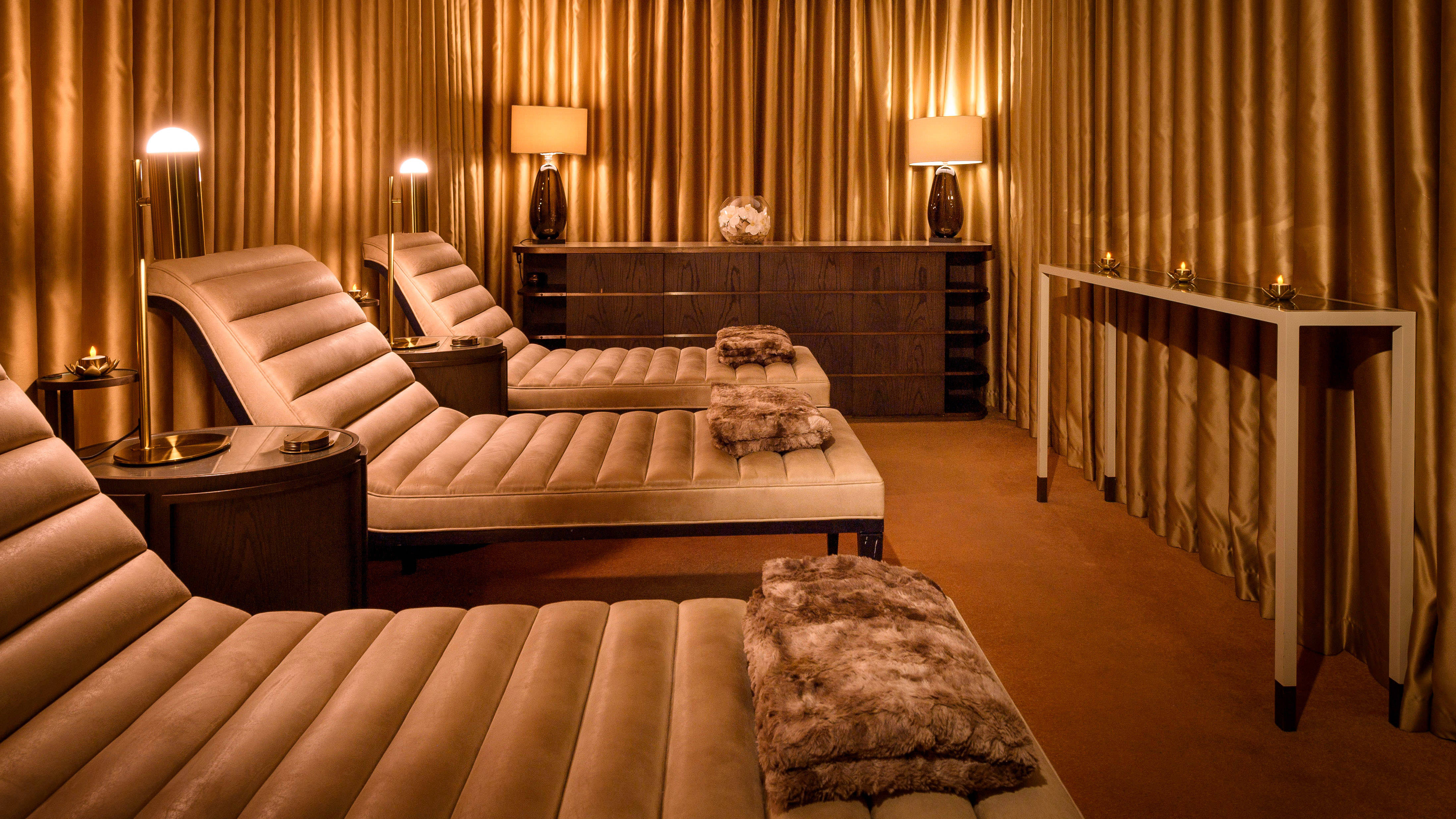 Spa relaxation room with lounge chairs