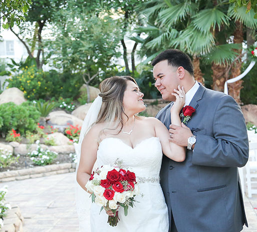 Wedding Couple in Courtyard