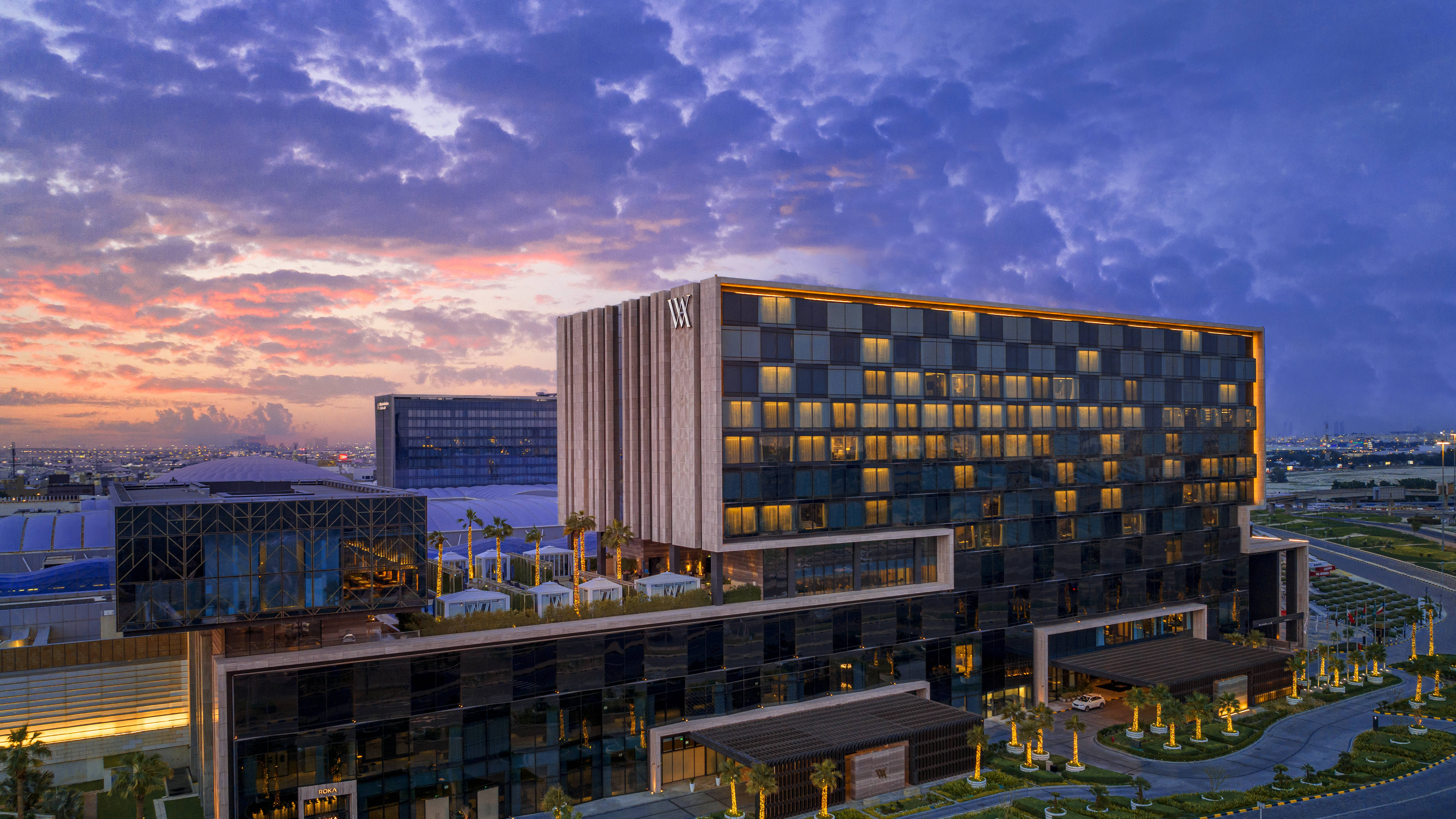 Waldorf Hotel Exterior in the Evening
