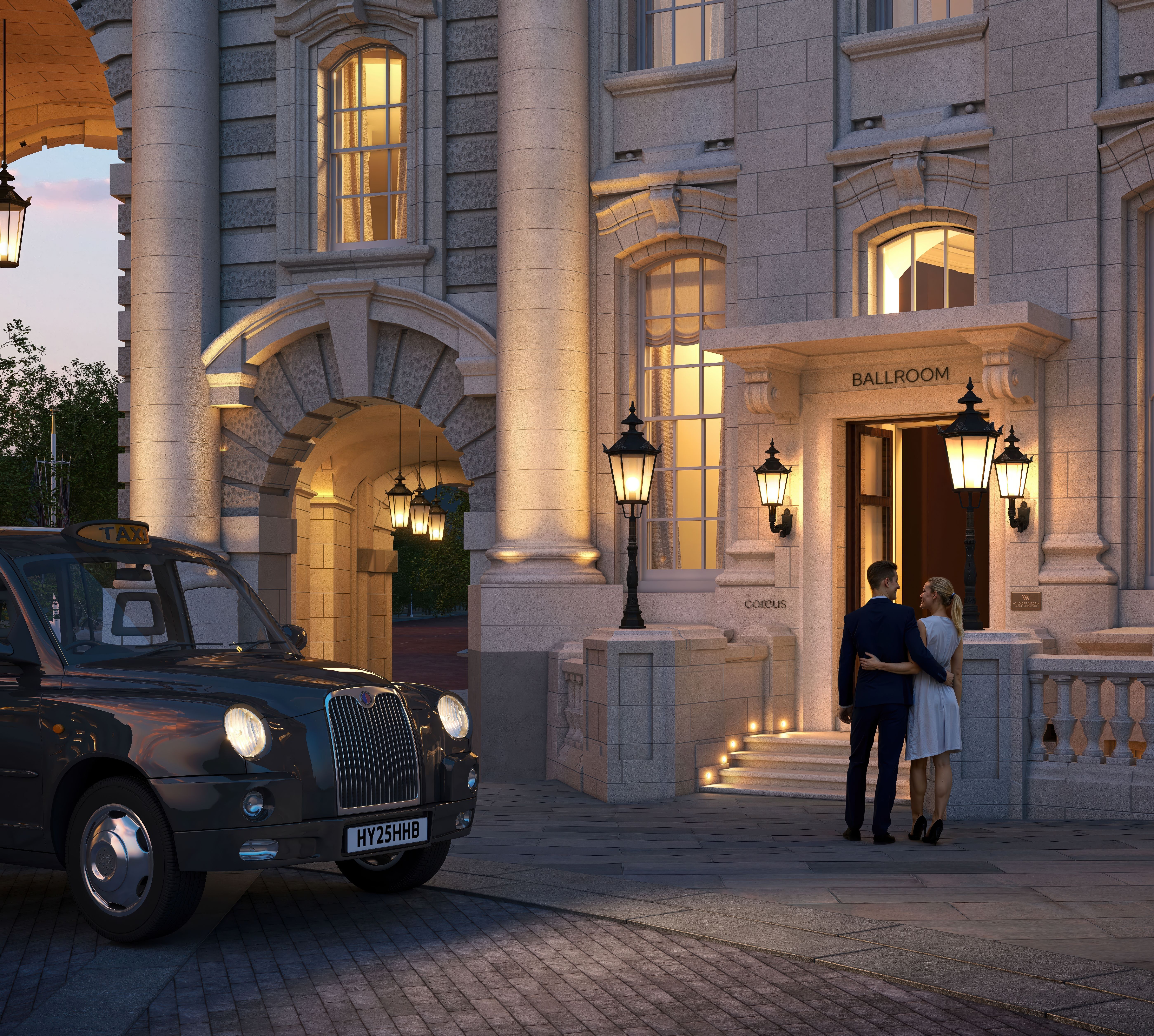 Couple standing outside of Ballroom Entrance