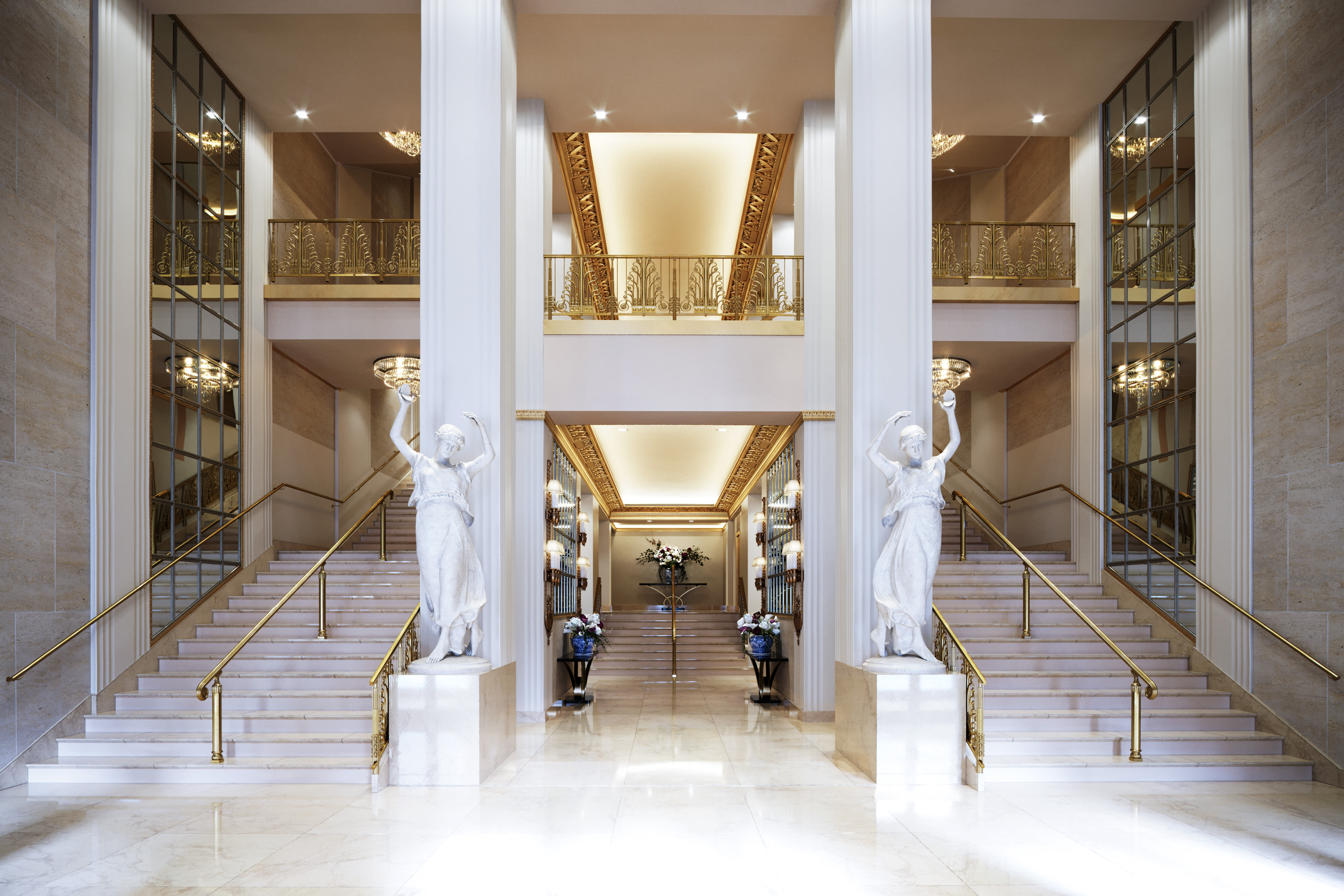 Lobby Area with Stairs leading to Mezzanine Area