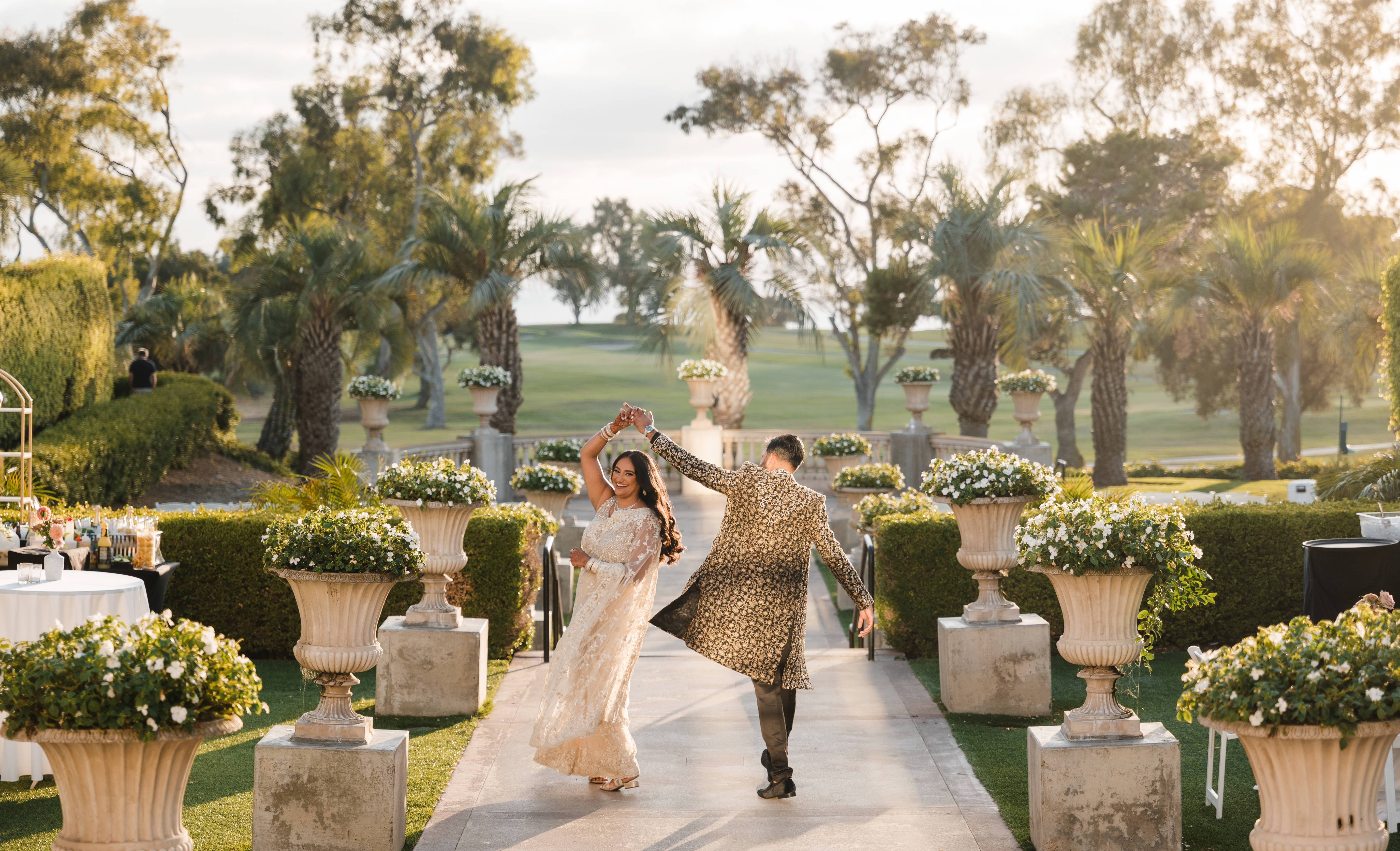 bride and groom walking