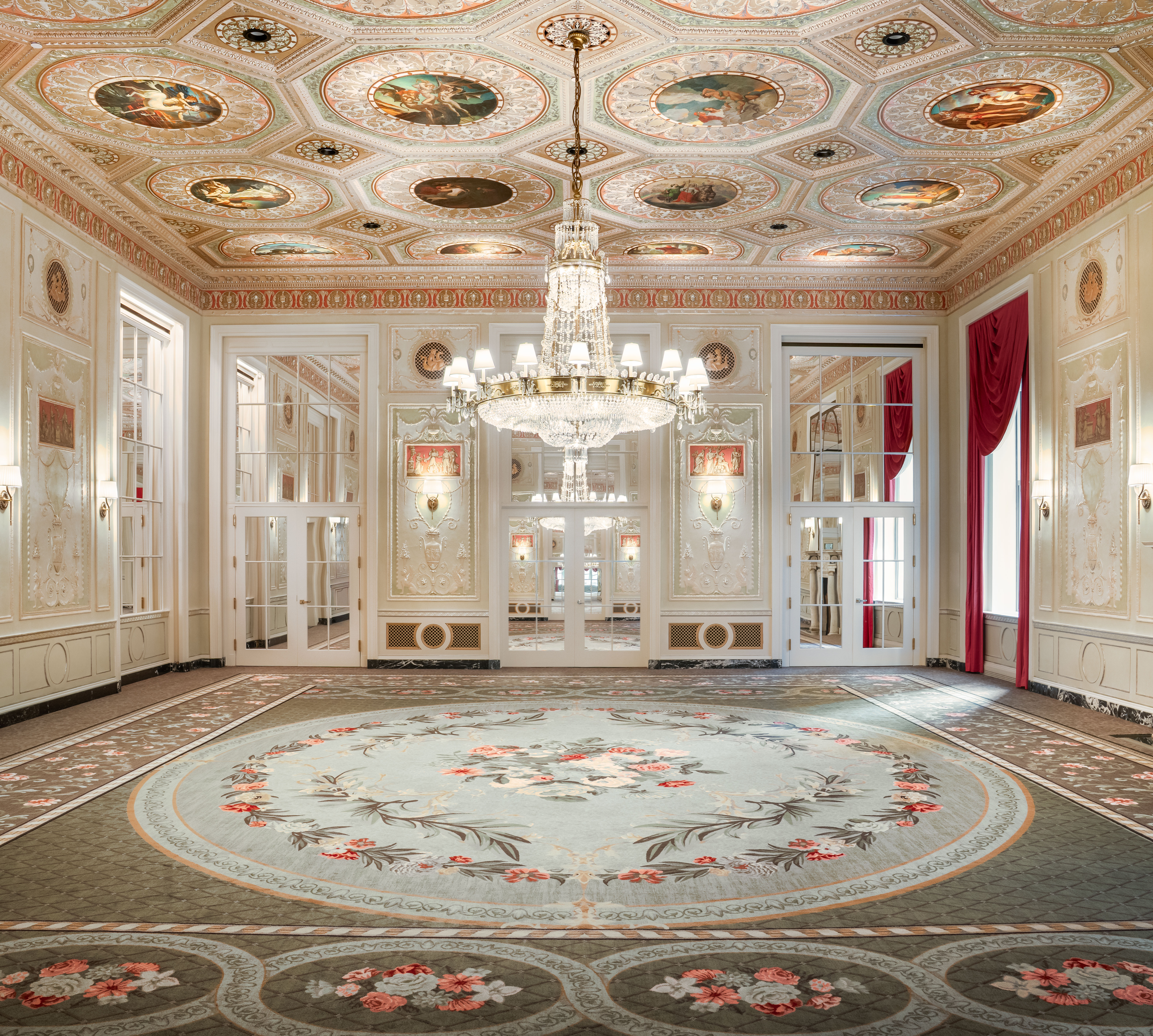 Basildon Room with detailed carpet and roof artwork