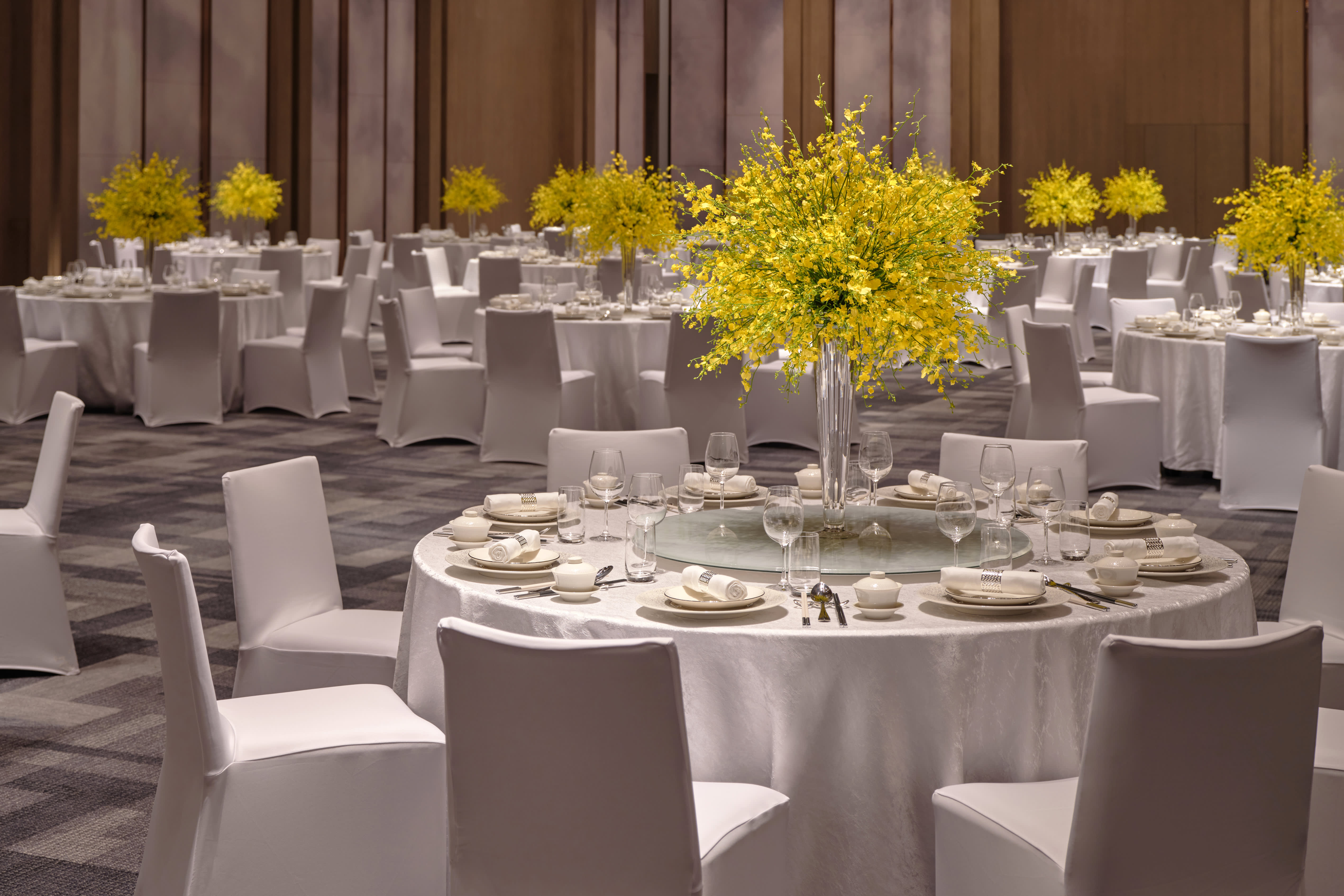 round tables and chairs in ballroom