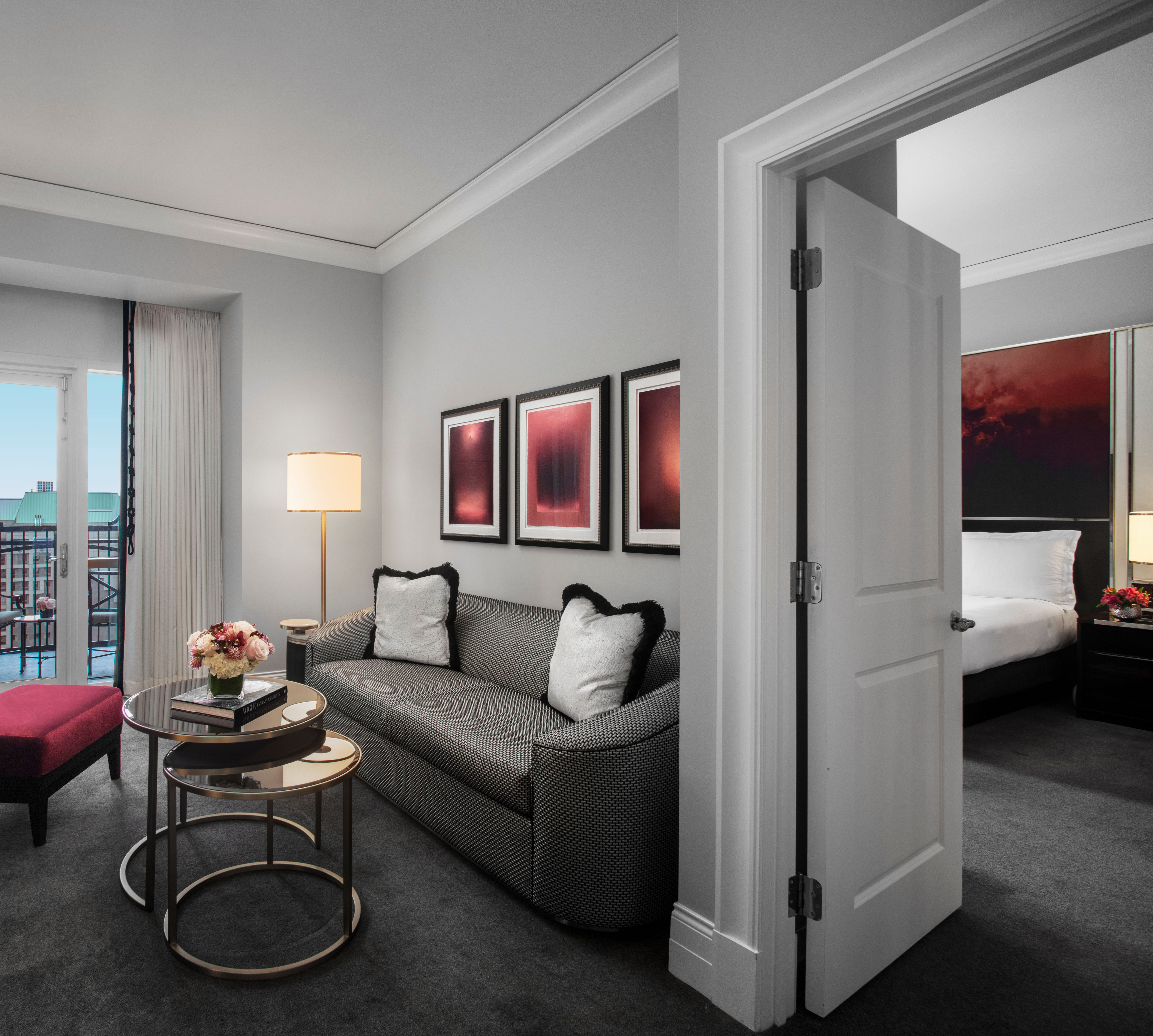Suite Living Room and Separate Bedroom with a Large Bed