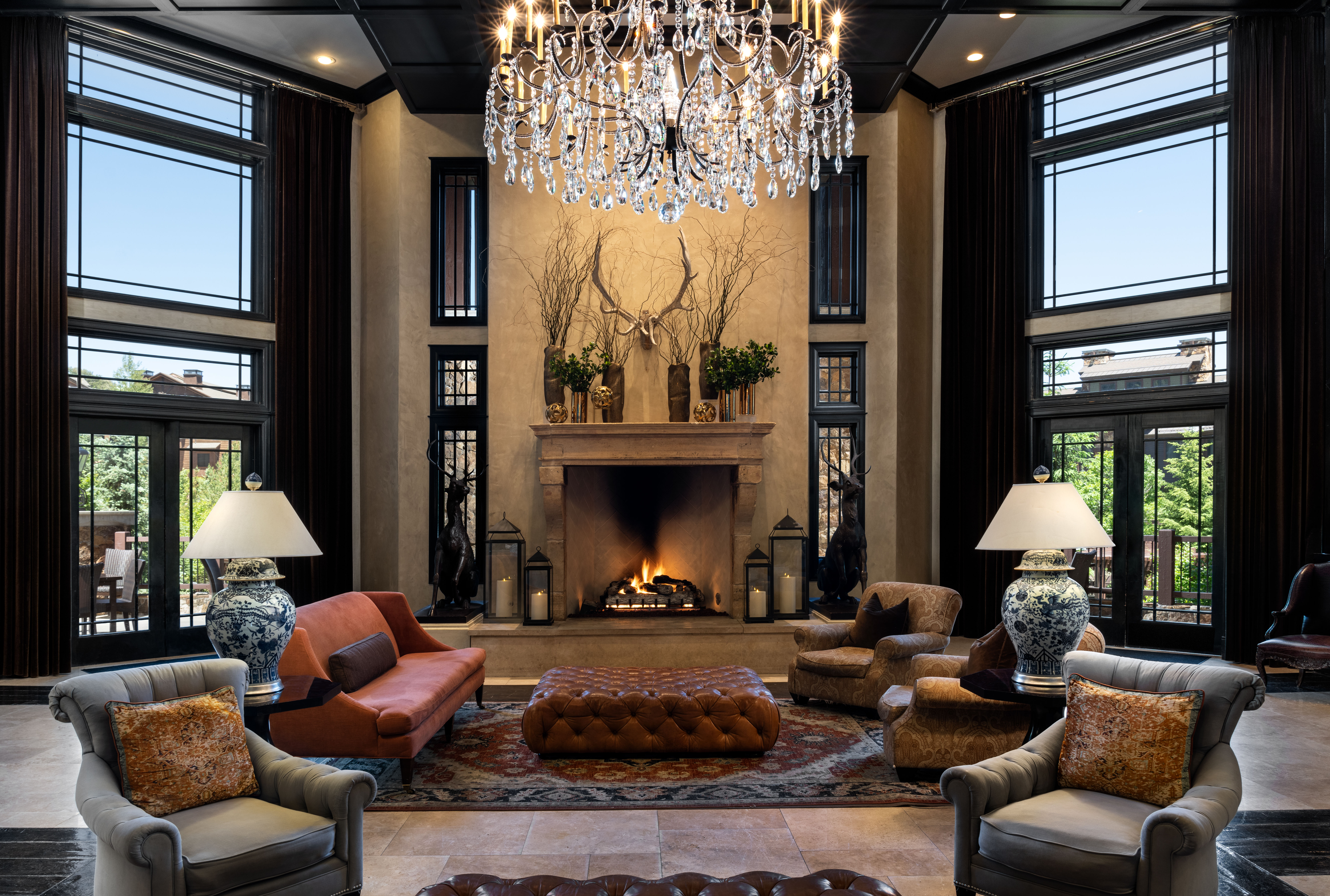 lobby lounge area with fireplace
