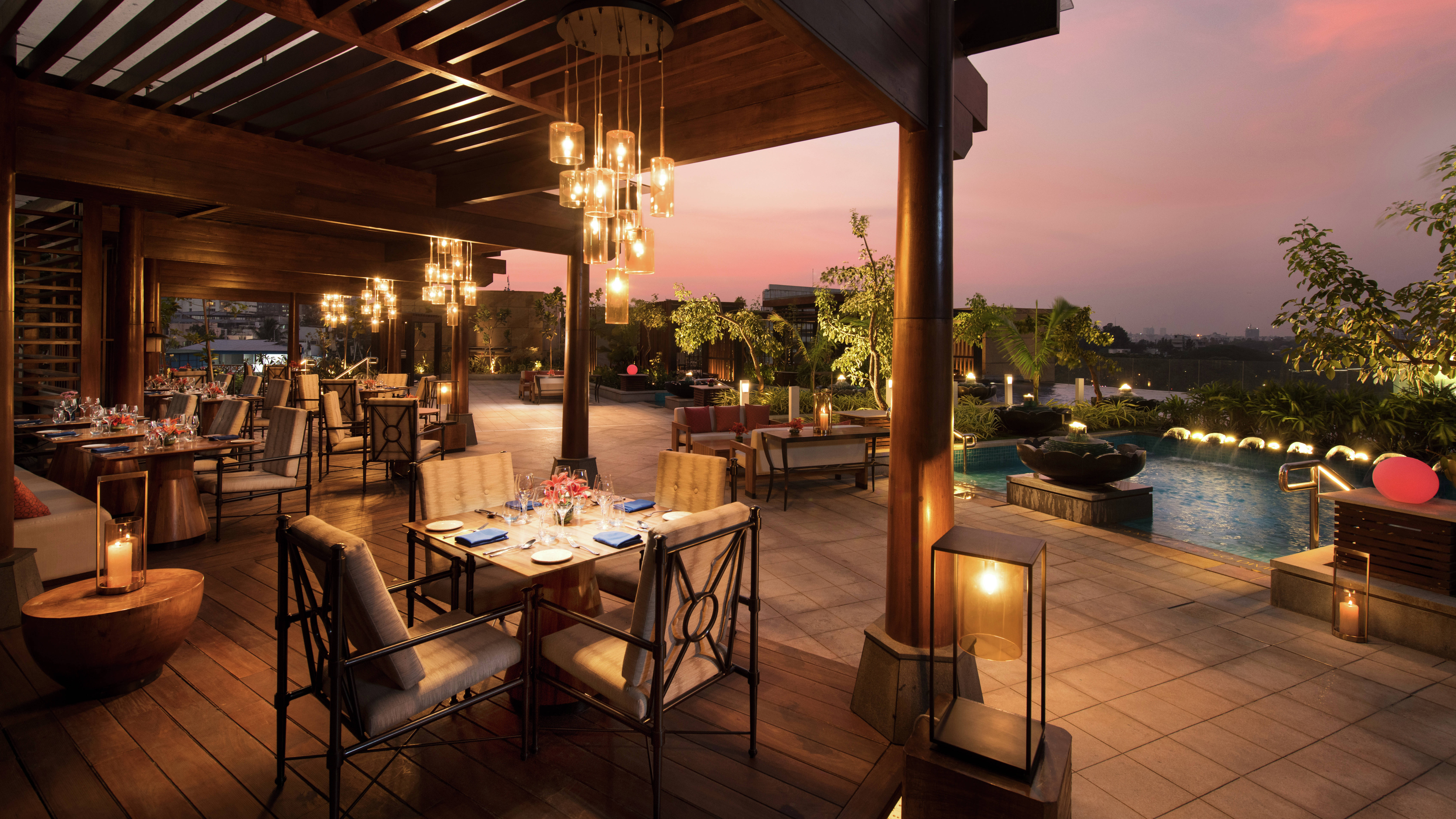 Outdoor Patio Dining Area at Dusk