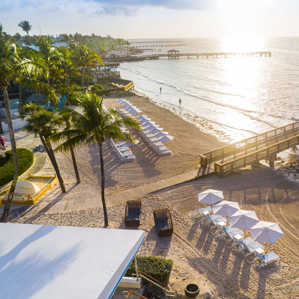 Aerial View of the Beach Area at Sunrise