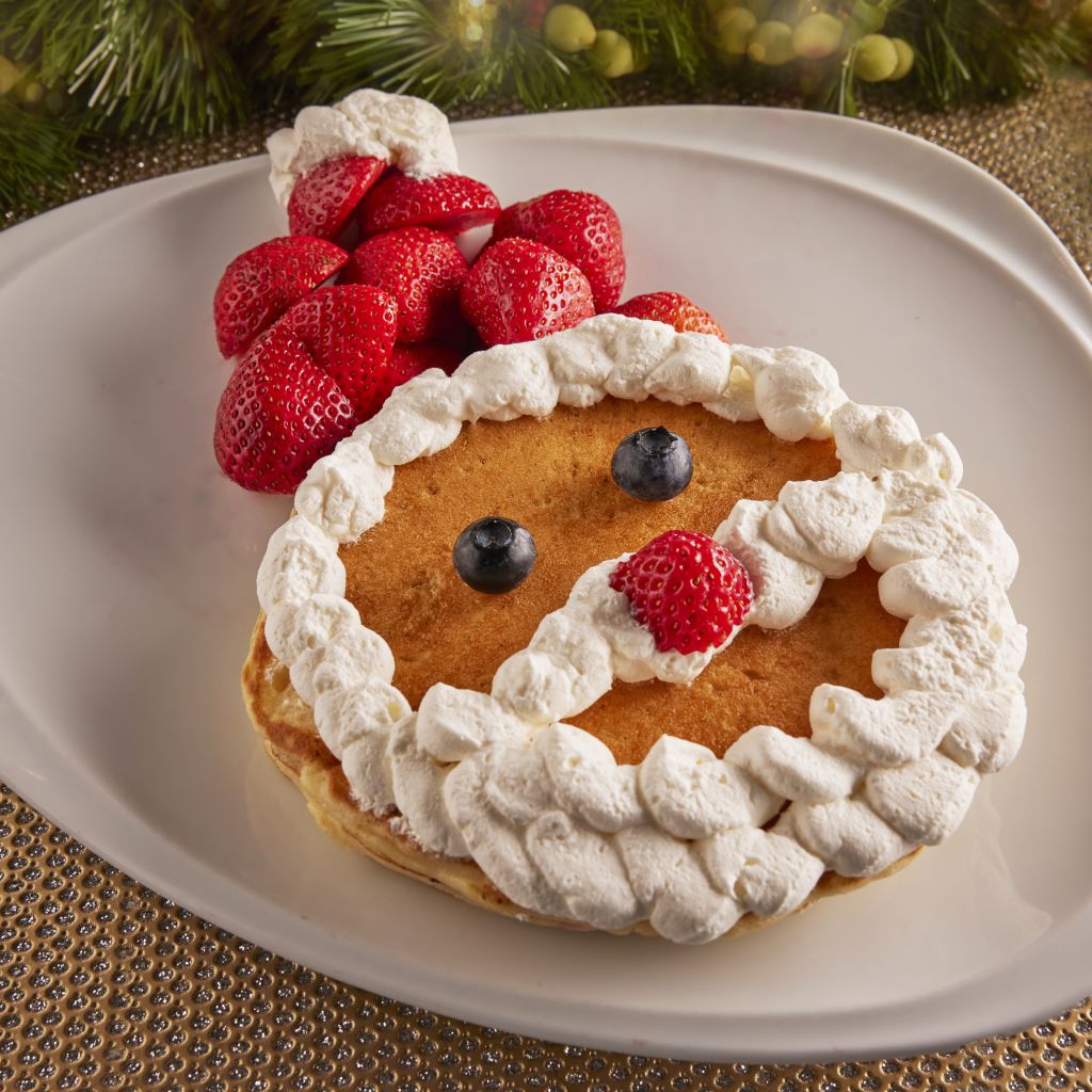 Santa Clause Pancake with Strawberries and Cream