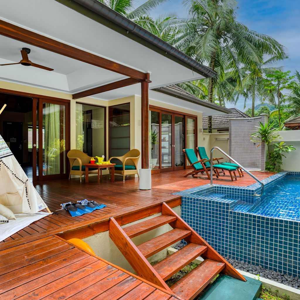 الفناء وحمام السباحة بالفيلا