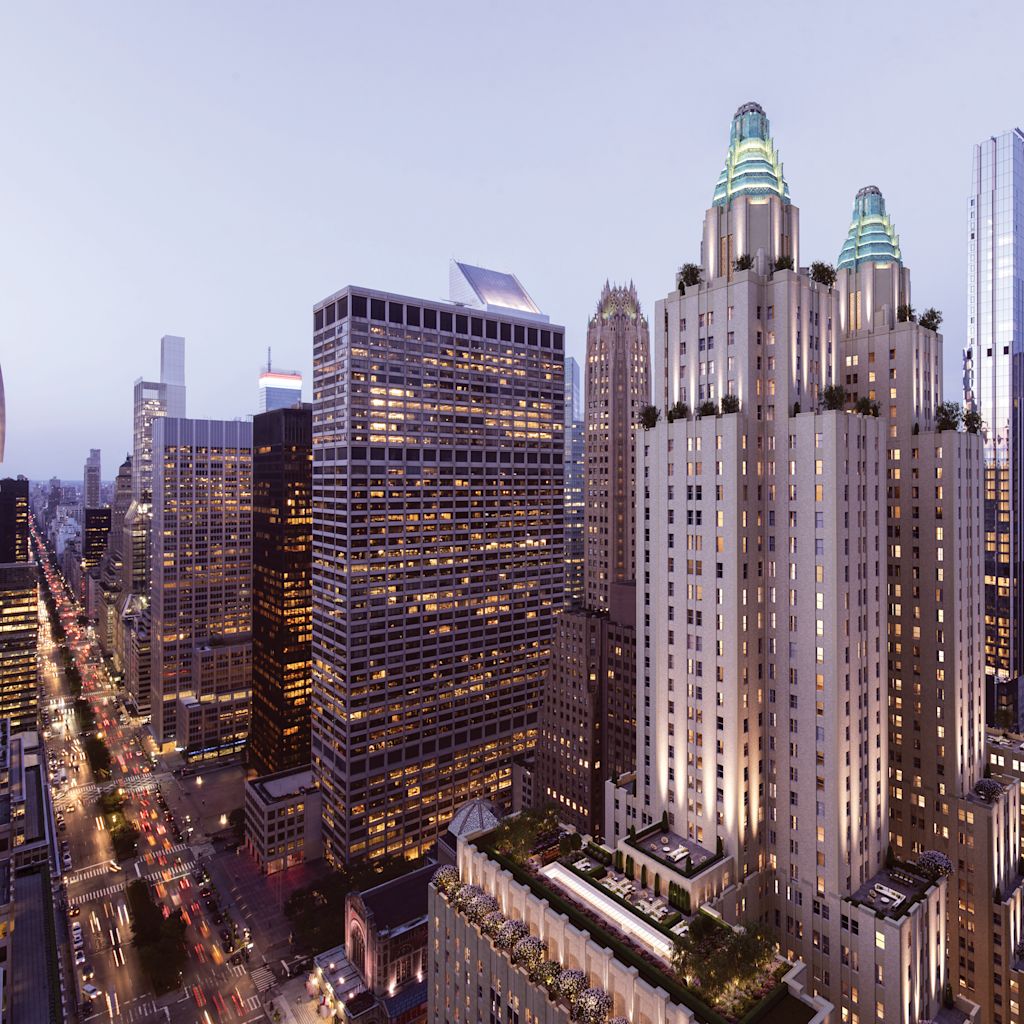 view of hotel in aerial skyline