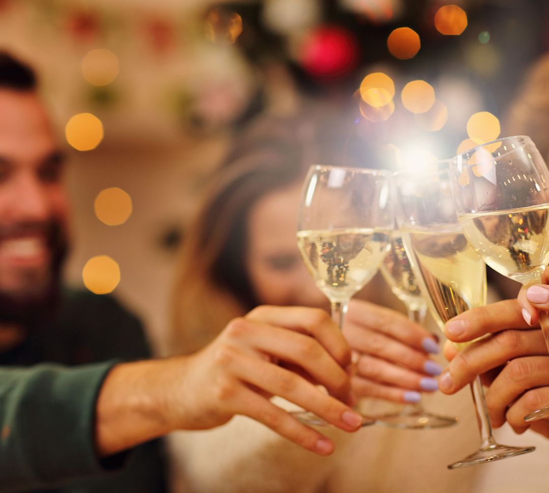 Group of friends toasting wine glasses