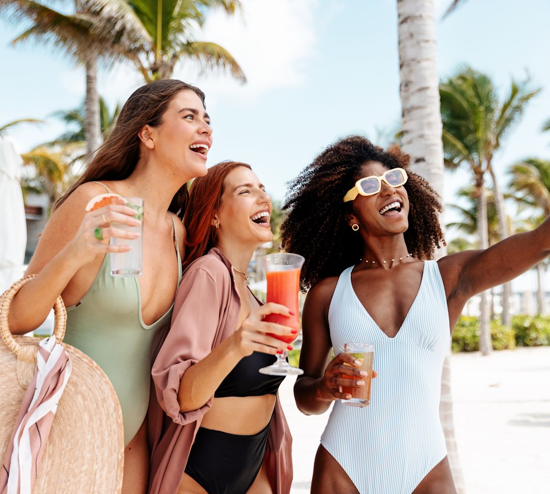Friends having a selfie on the beach