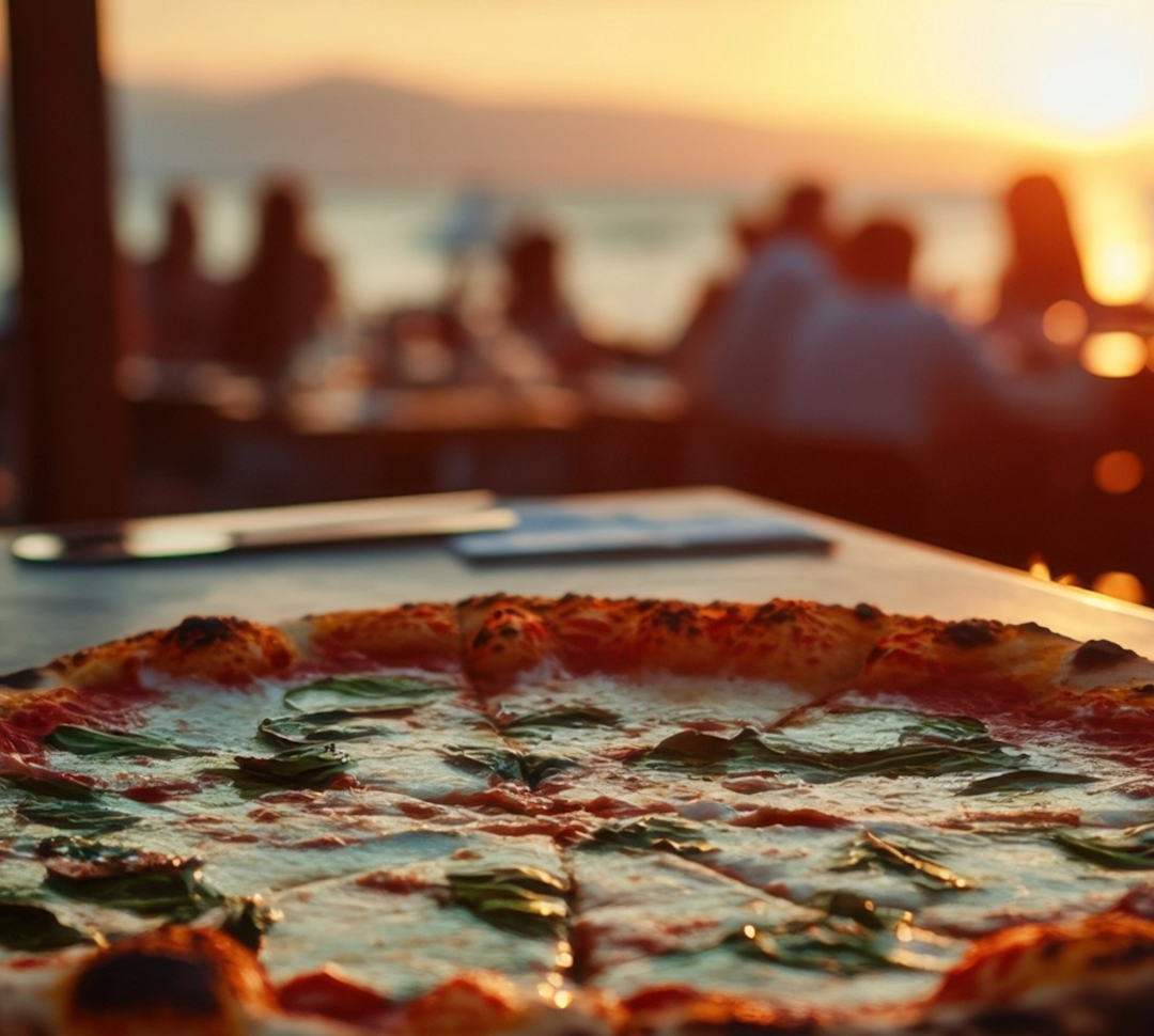 レストラン「ロウティシン」のピザとビール