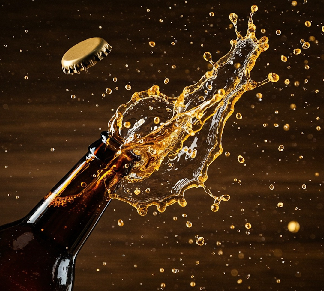 レストラン「ロウザシン」でビールを飲みながら、ボトルを開けて