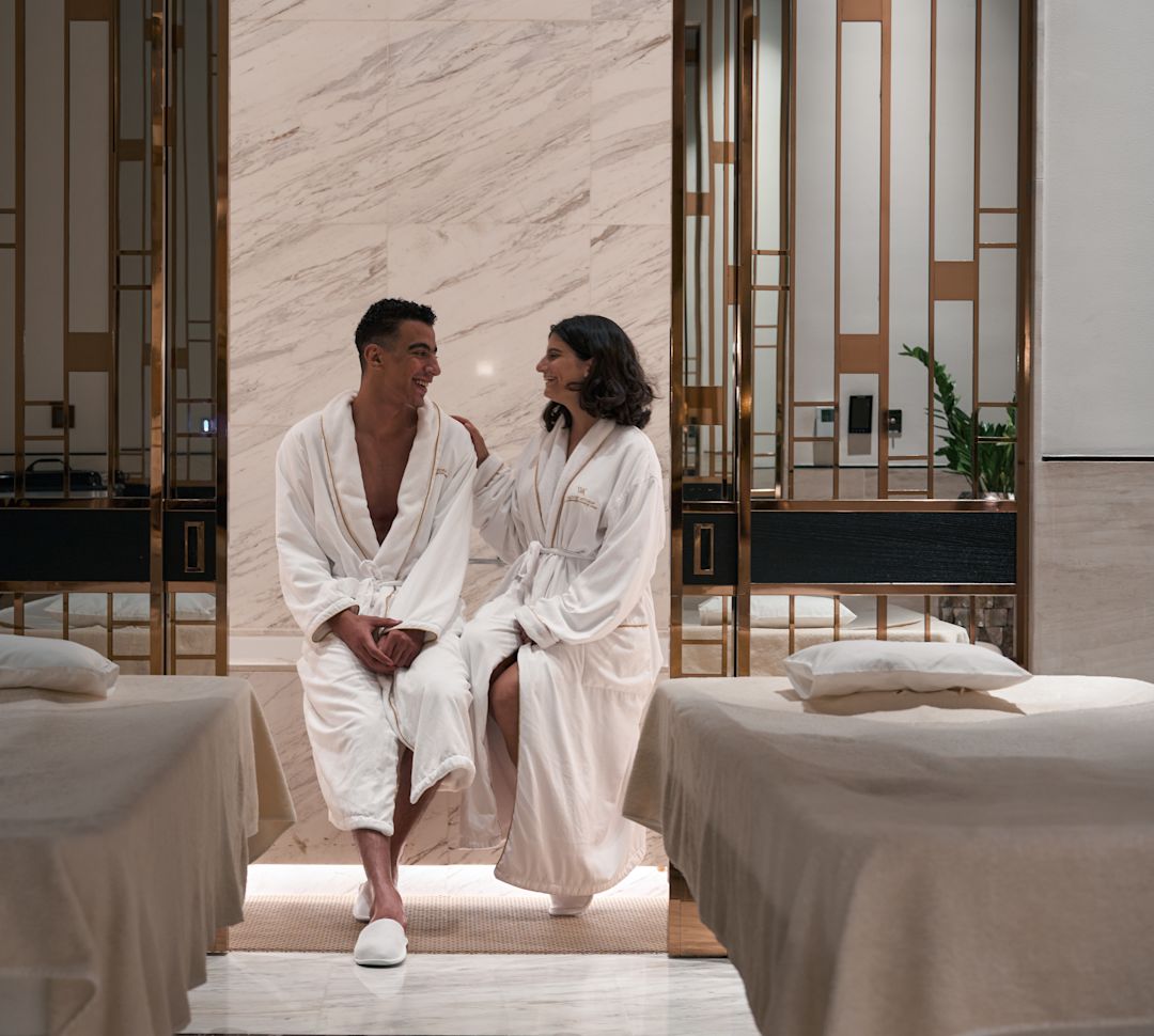 Couple Talking and Relaxing at the Spa