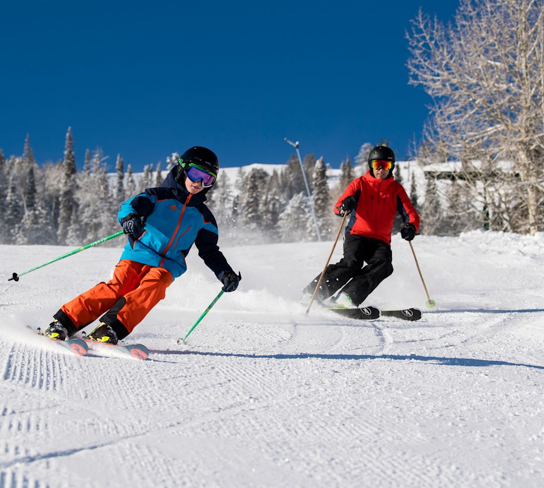 Father and Son Skiing in the Snow