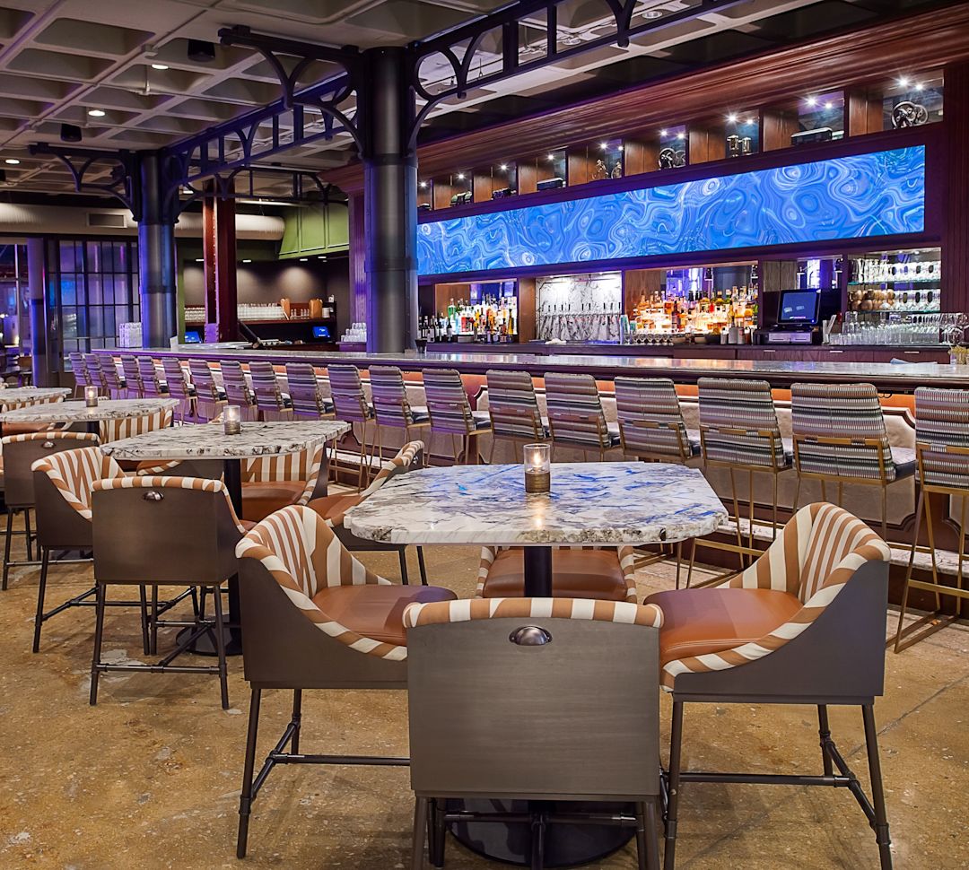 Bar and seating at The Train Shed Restaurant