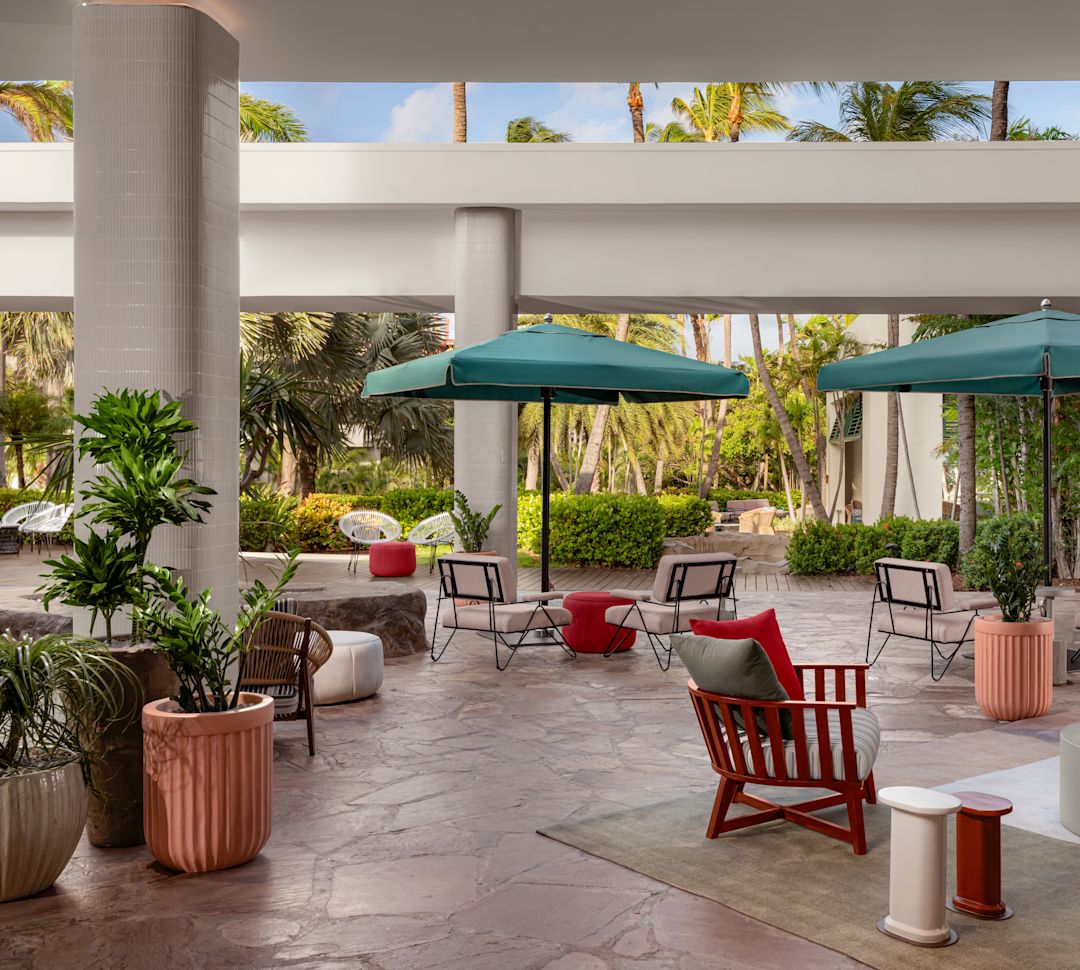 Outdoor Seating Area in a Lobby with Garden