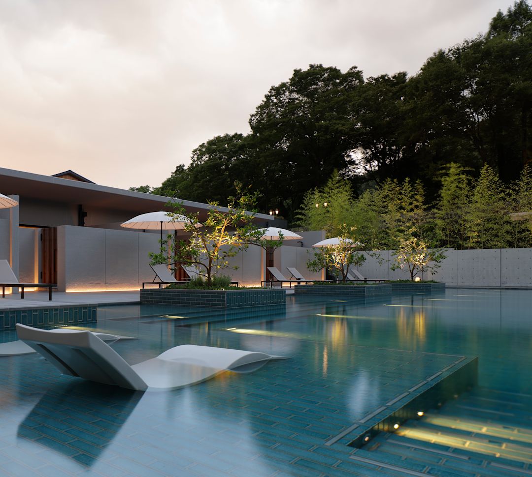 Basen termiczny w spa wieczorem