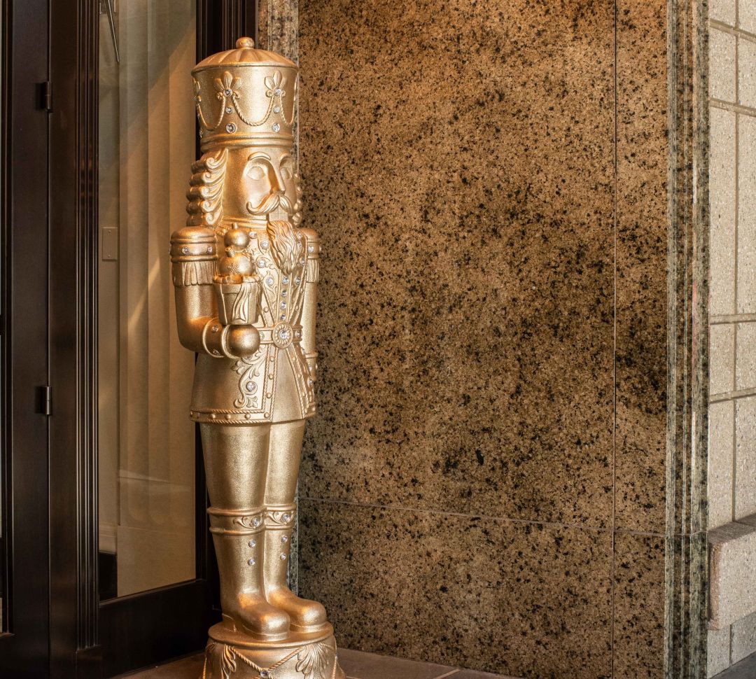 hotel entrance, gold nutcracker