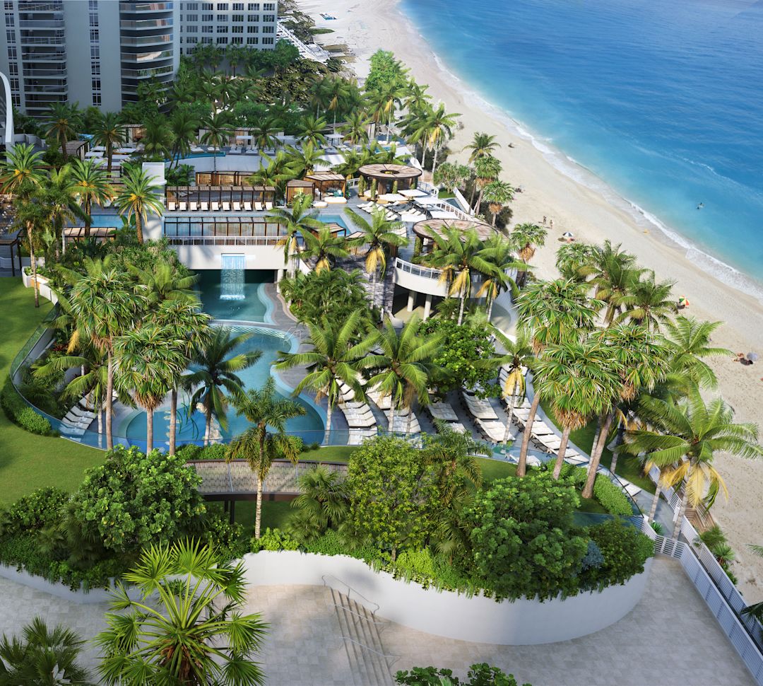 Tampilan udara peningkatan kolam renang resor