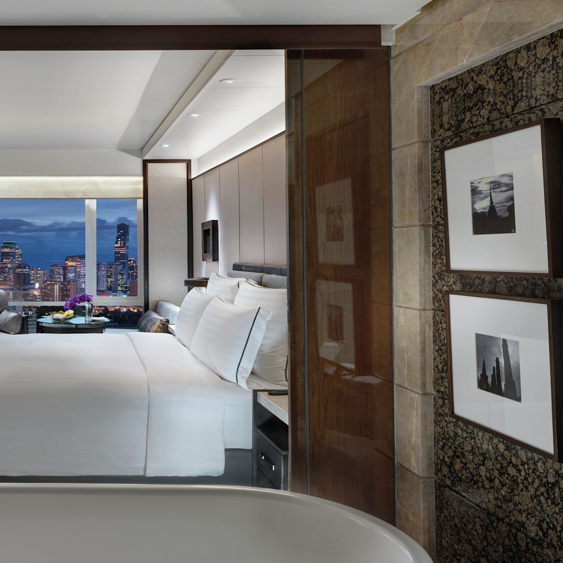 Tub, Bed,  Desk and Outside View in Executive King Room-transition