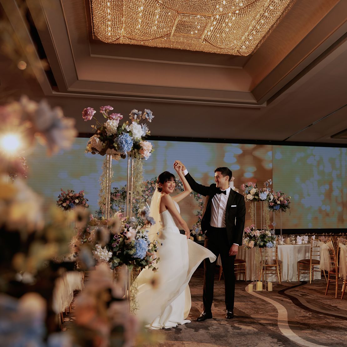 Couple Celebrating Their Wedding in a Ballroom at the Hotel-transition