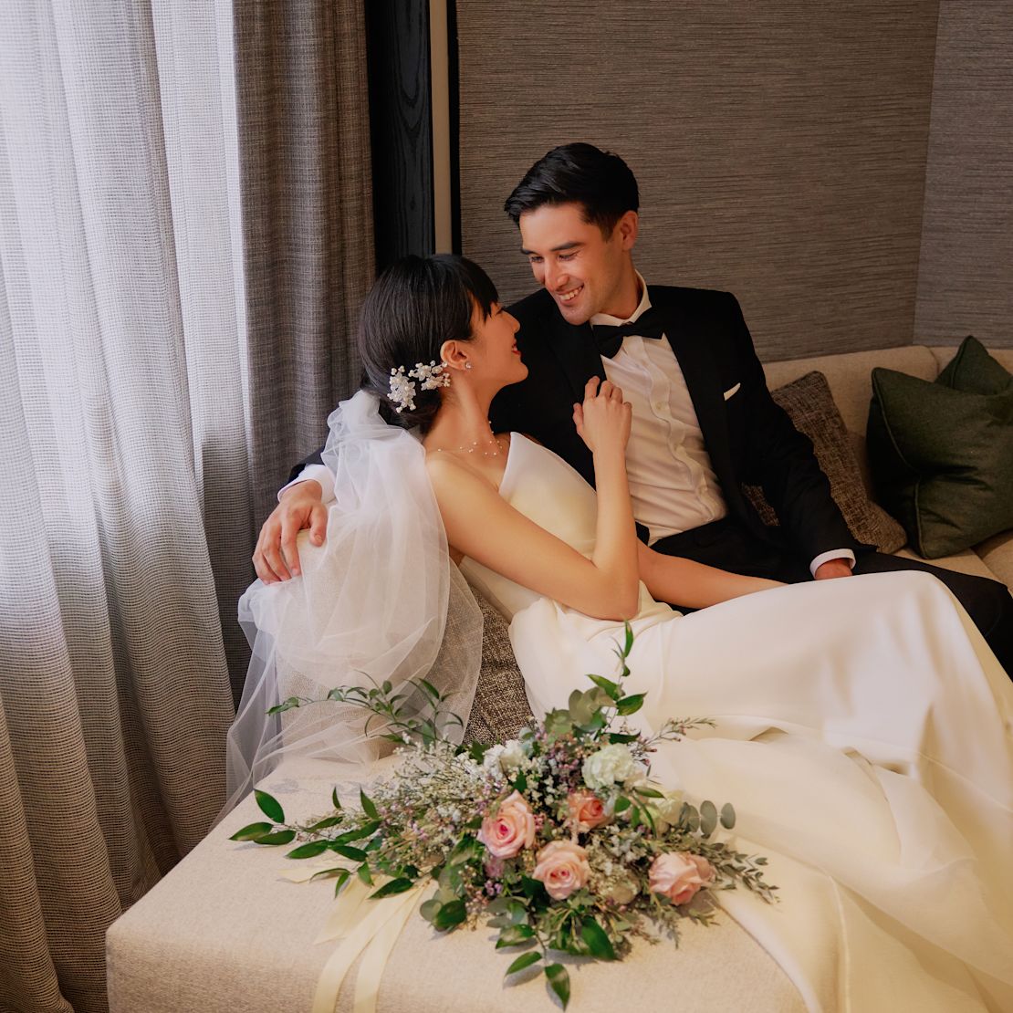 Wedding Couple in a Bridal Suite at the Hotel-transition