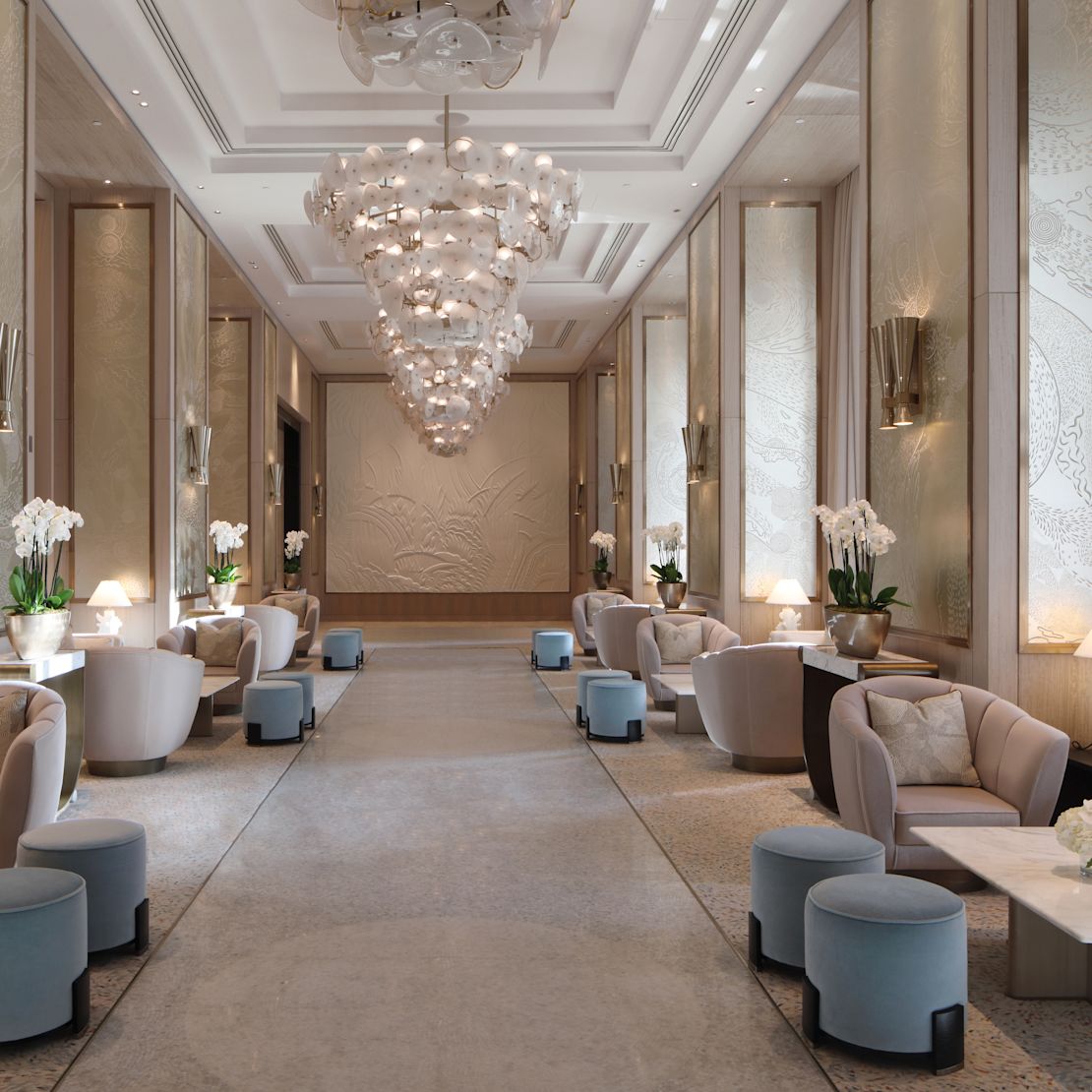 Peacock Alley Restaurant with Large Chandeliers-transition