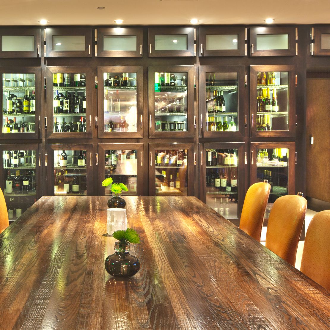Restaurant Dining Table with Wine Cellar Display