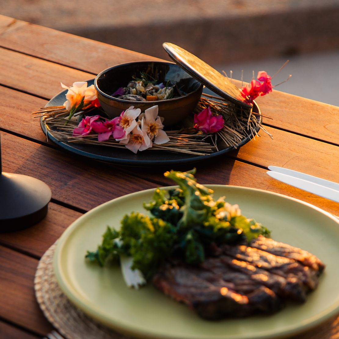 Meat Dish and a Signature Dish with Flowers for the Summer Solstice Dinner-transition