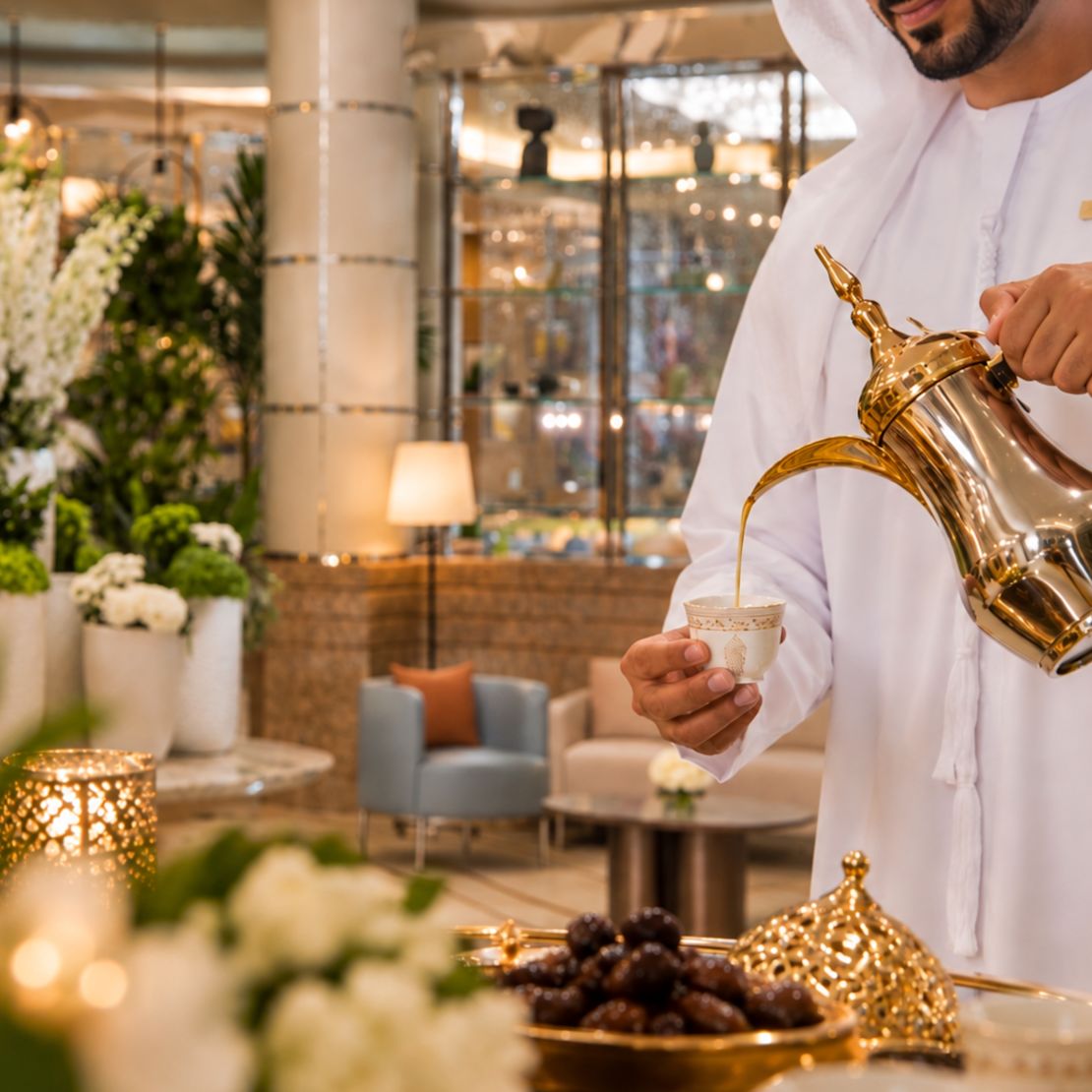 Arabic Man is Serving Tea in a Restaurant-transition