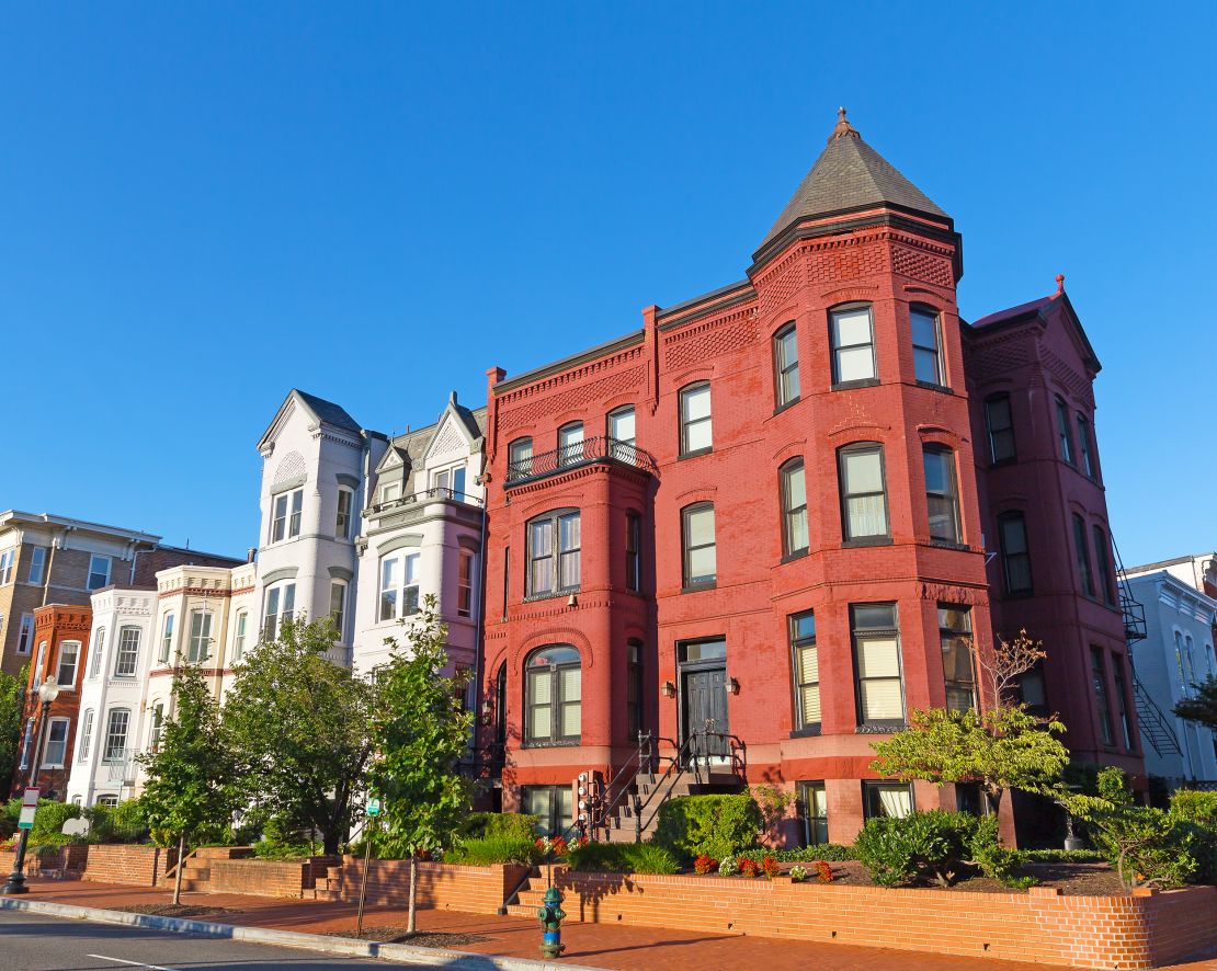 Historic residential architecture of Washington DC. Colorful townhouses near Dupont Circle in Washington DC.-transition